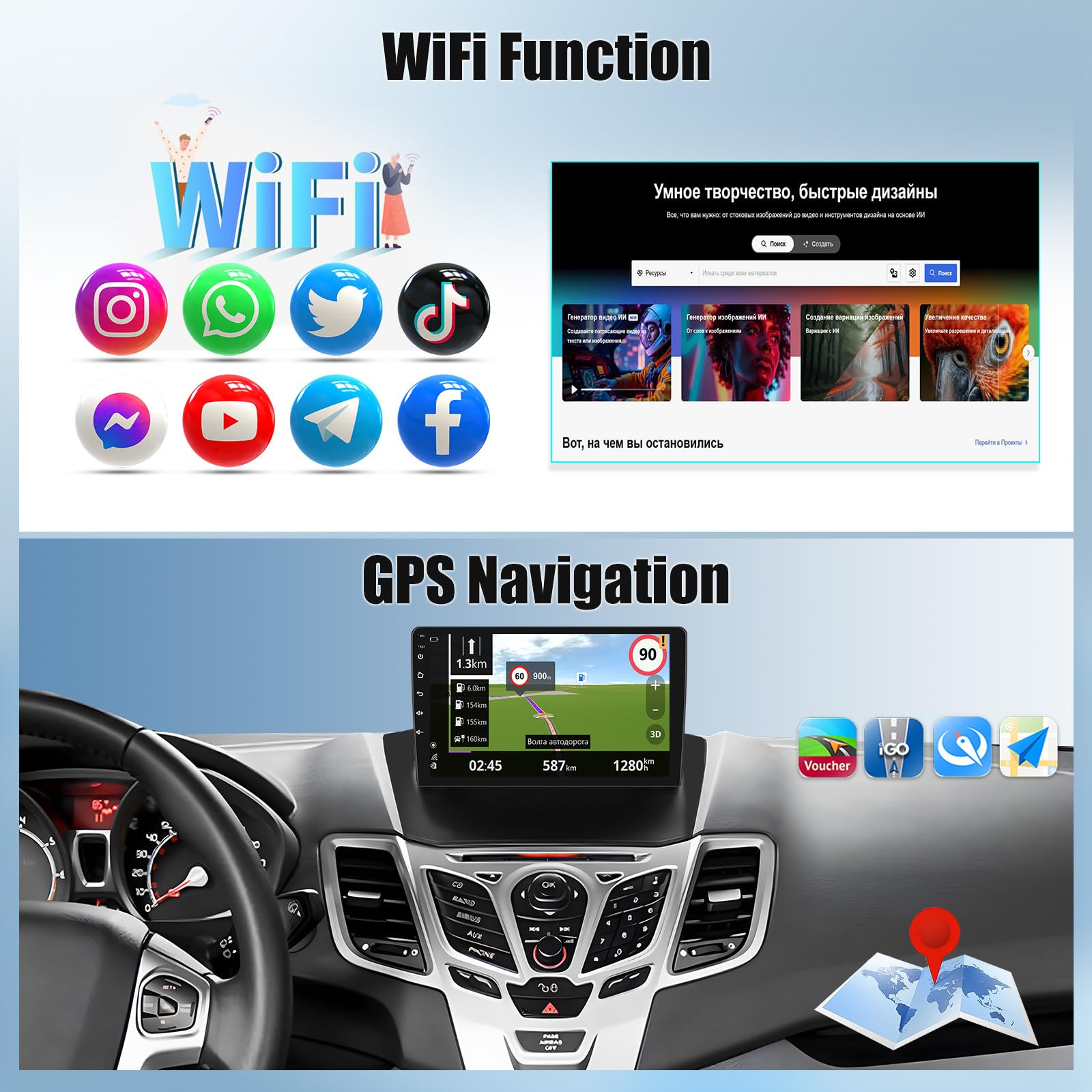 Autoradio Android 15 for Ford Fiesta (09-14): 9", 4+64GB, CarPlay & Android Auto