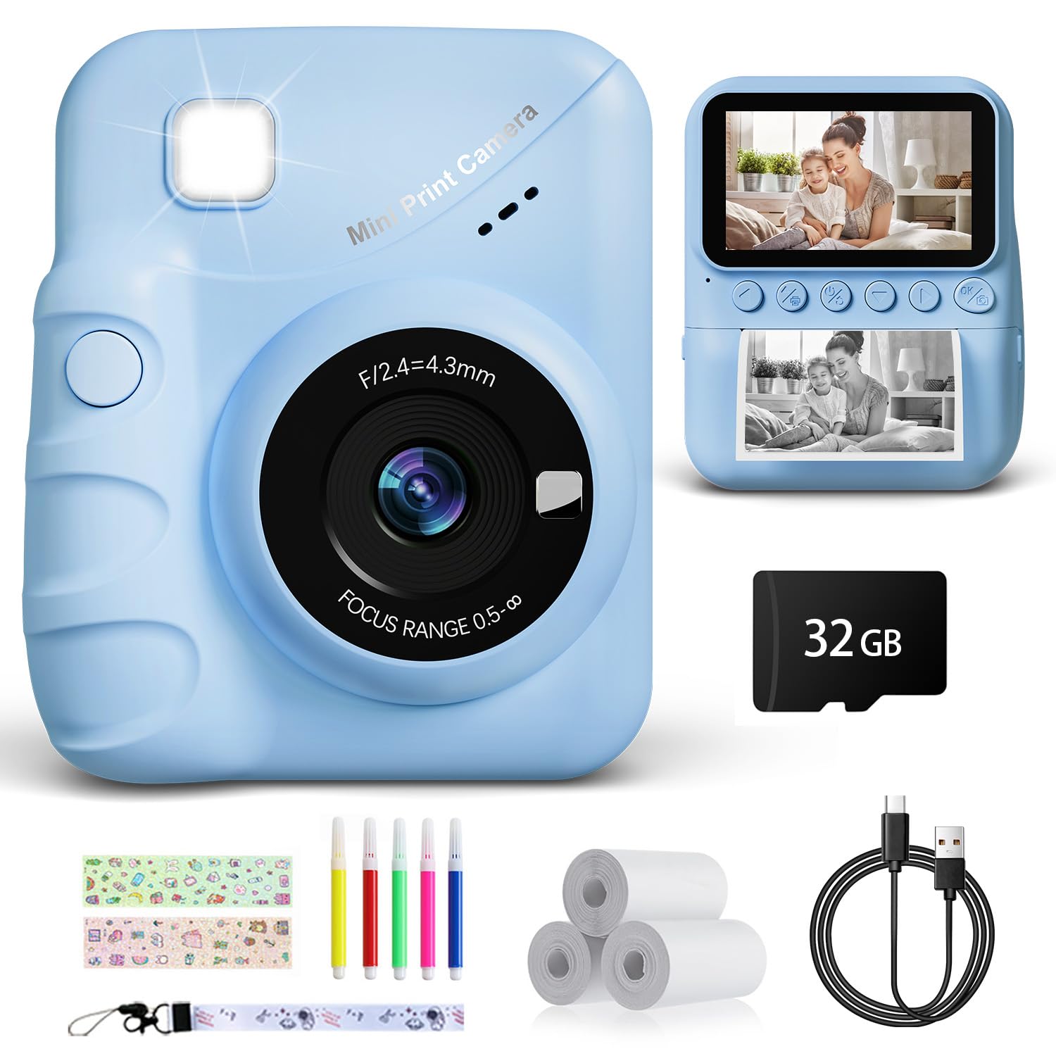 TIATUA Macchina Fotografica Bambini Istantanea, 3.0 Pollici 48MP Fotocamera Digitale Bambini con 32GB Scheda & Papier Photo, Regalo di Natale per Bambin i dai 3-12 Anni