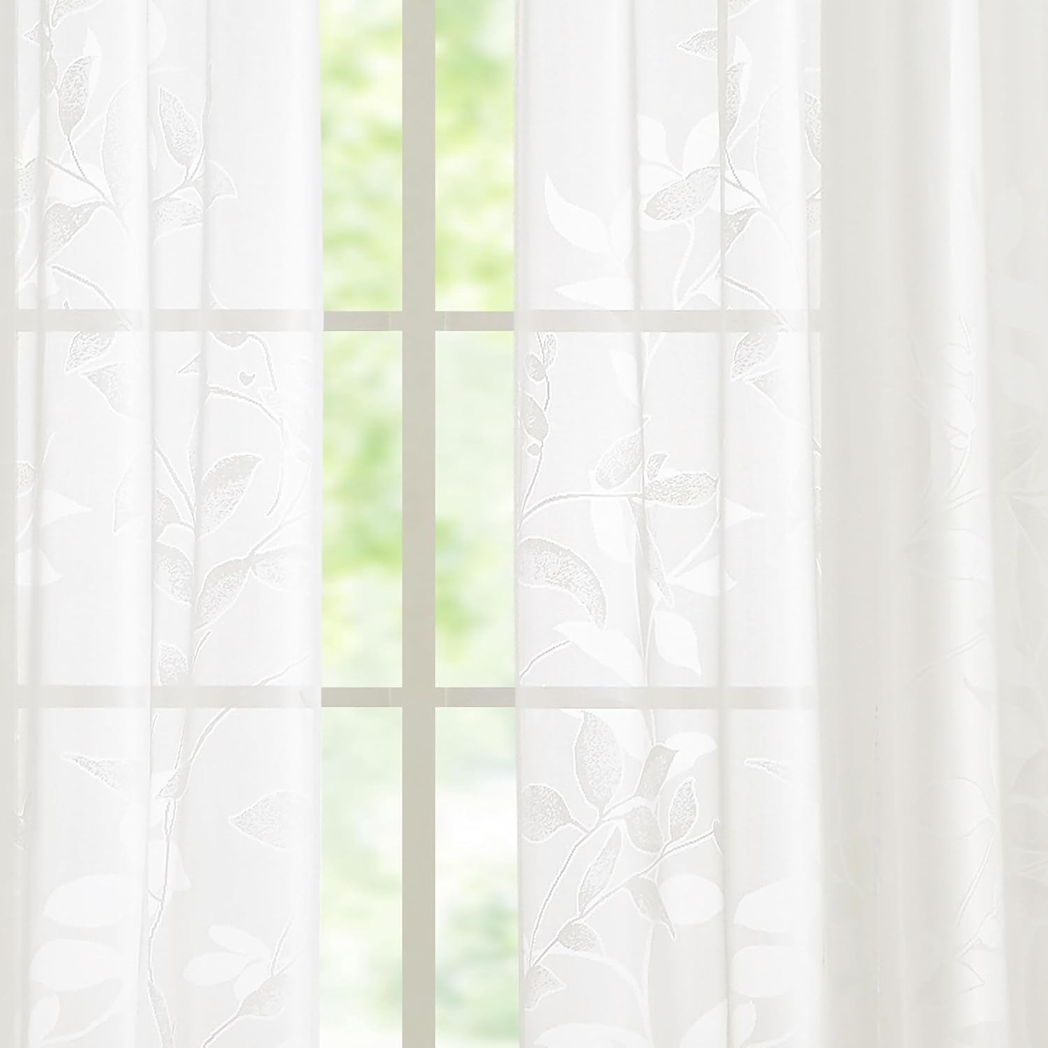 Jubilantex Leaf Lace Sheer Curtains for Bedroom 84 Inches Long White Botanical Leaf Knitted Lace Curtain Panels Rod Pocket Light Filtering Drapes,52" W