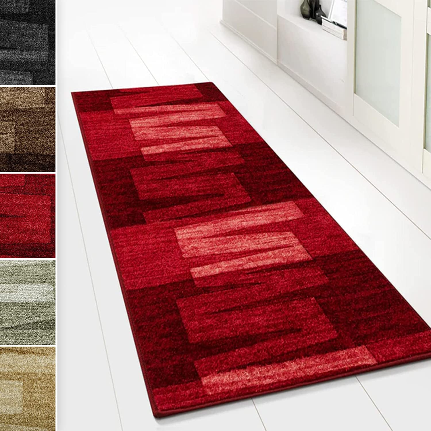 KARAT Tappetino a Passatoia per Uso Intenso - Via Veneto - Tappetino Antiscivolo per Tapis Roulant - Tappetino Anti-Allergico per Cucina, Corridoio, Soggiorno, Ufficio - Rosso, 80 x 300 cm