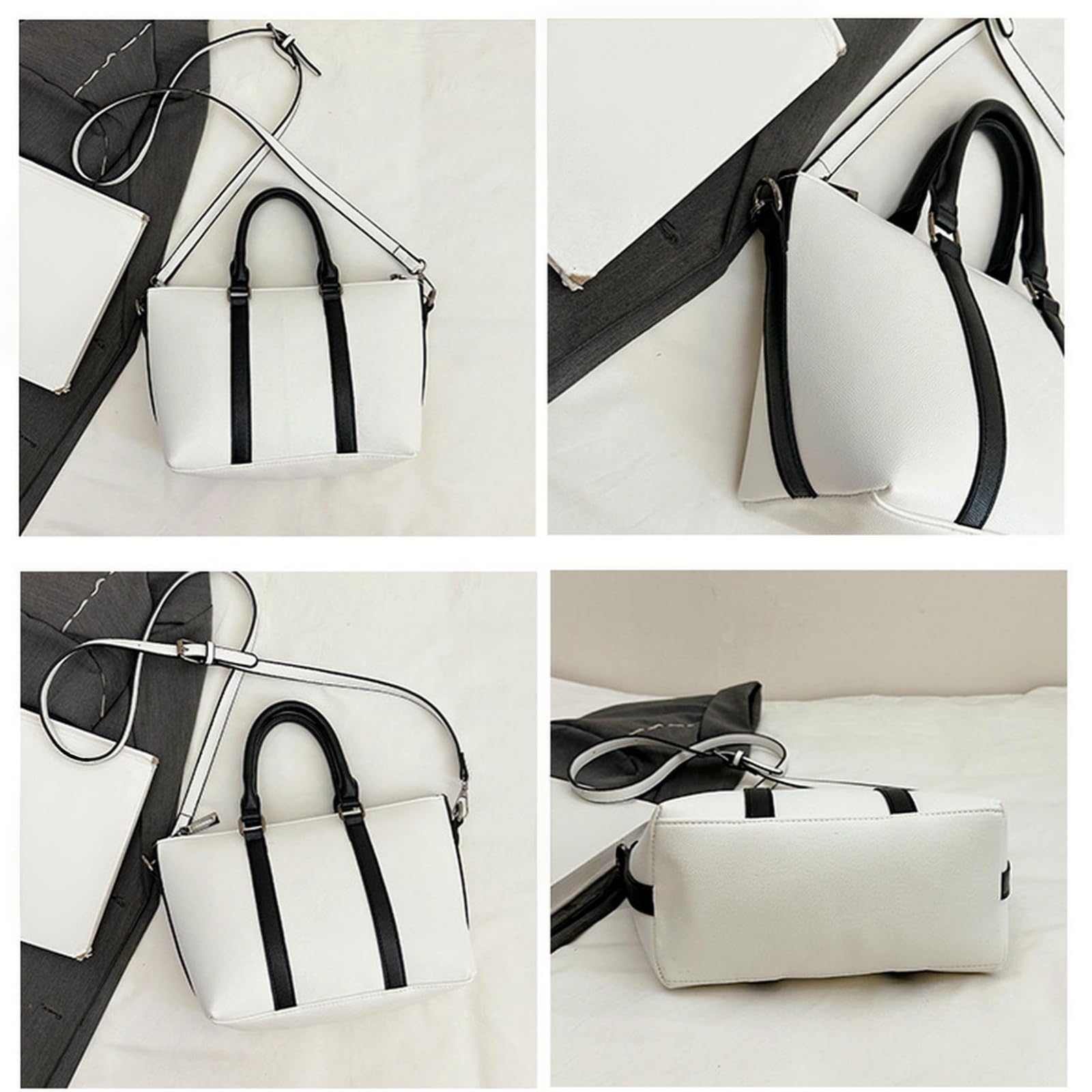 Borsa Donna A Mano Semplice E Casual alla Moda Tracolla Strutturata da sotto Le Ascelle in Colore Contrasto-Bianco