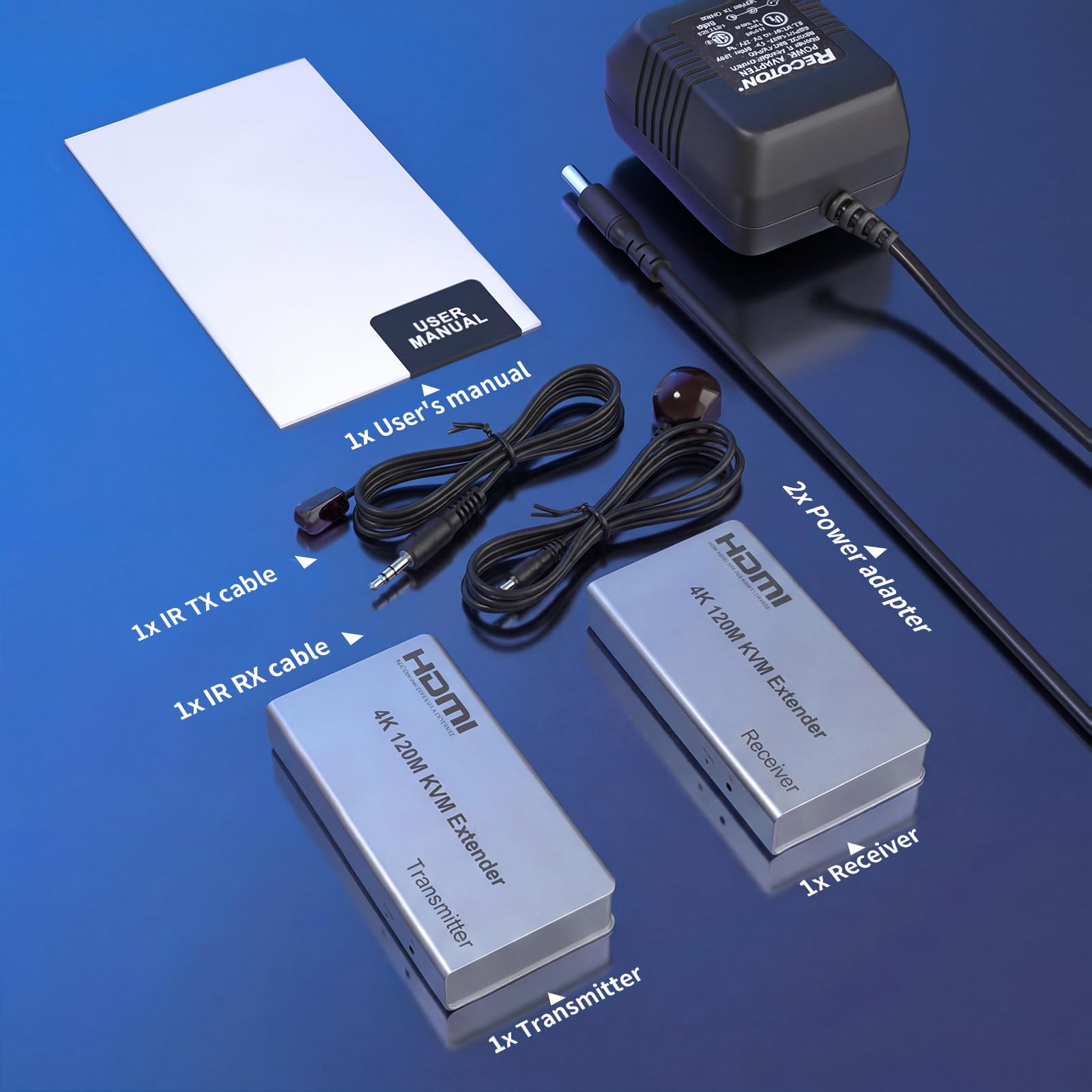 4K Extendeur KVM USB HDMI sur Cat5/6/7 120M,Loop Out, Double Audio, IR