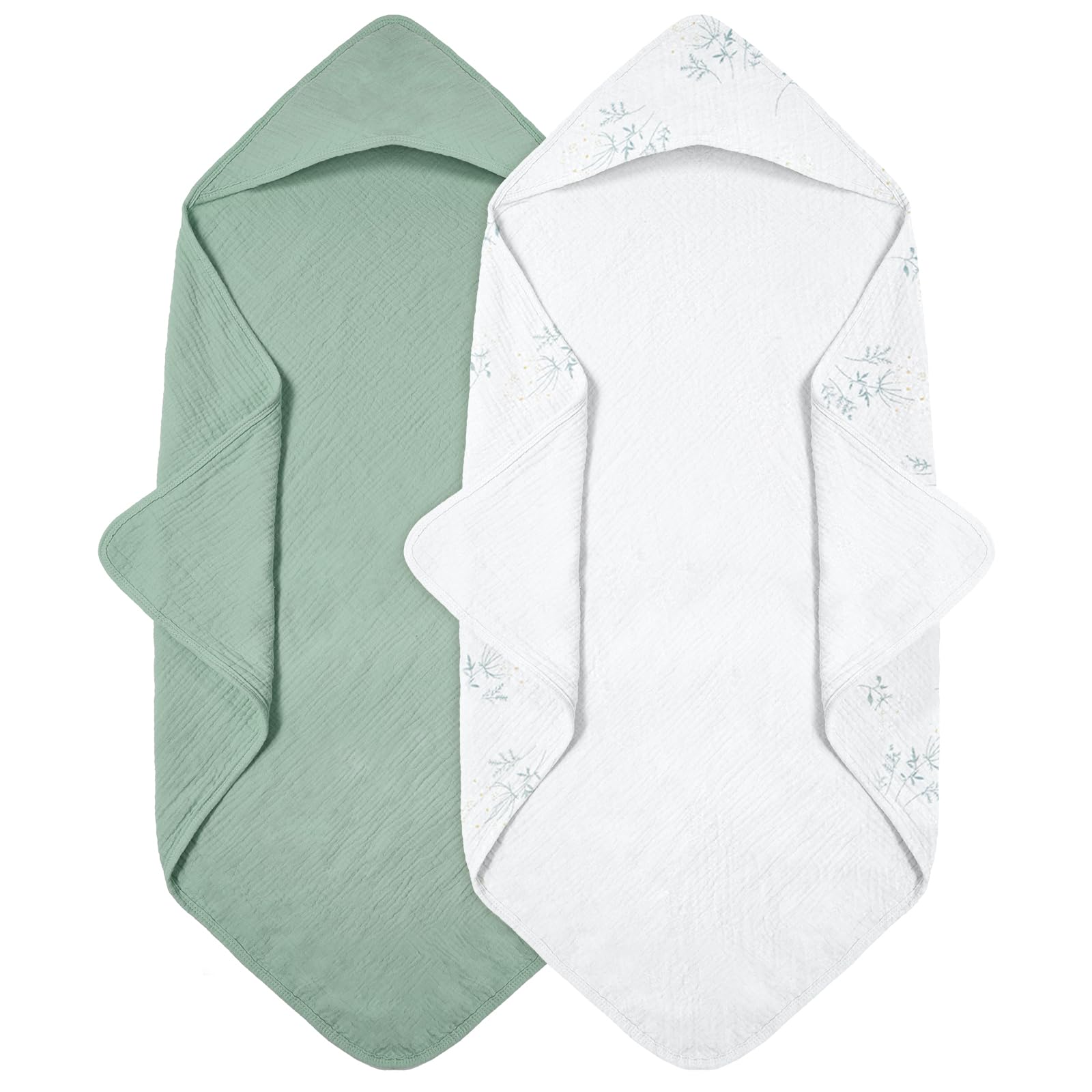 Peepeemax Kapuzenhandtuch Baby 2er-Pack, Musselin Baumwolle Baby Handtuch Kapuze, Ultraweiche und Saugfähige Babyhandtuch mit Kapuze, 76x76cm