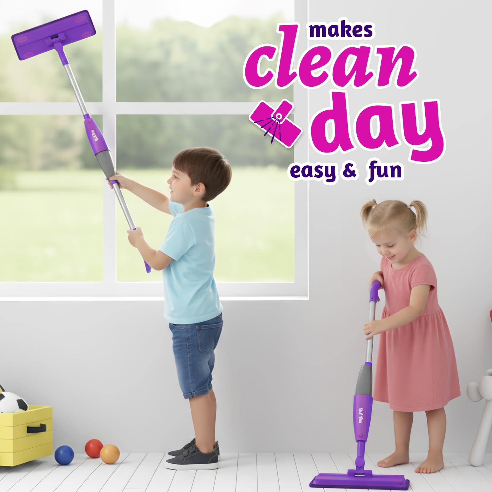 Trapeador con atomizador para niños, juegos de limpieza para niños pequeños con rociador de agua real, juguetes de trapeador para niños, juego de limpieza Montessori, regalos de cumpleaños de 7