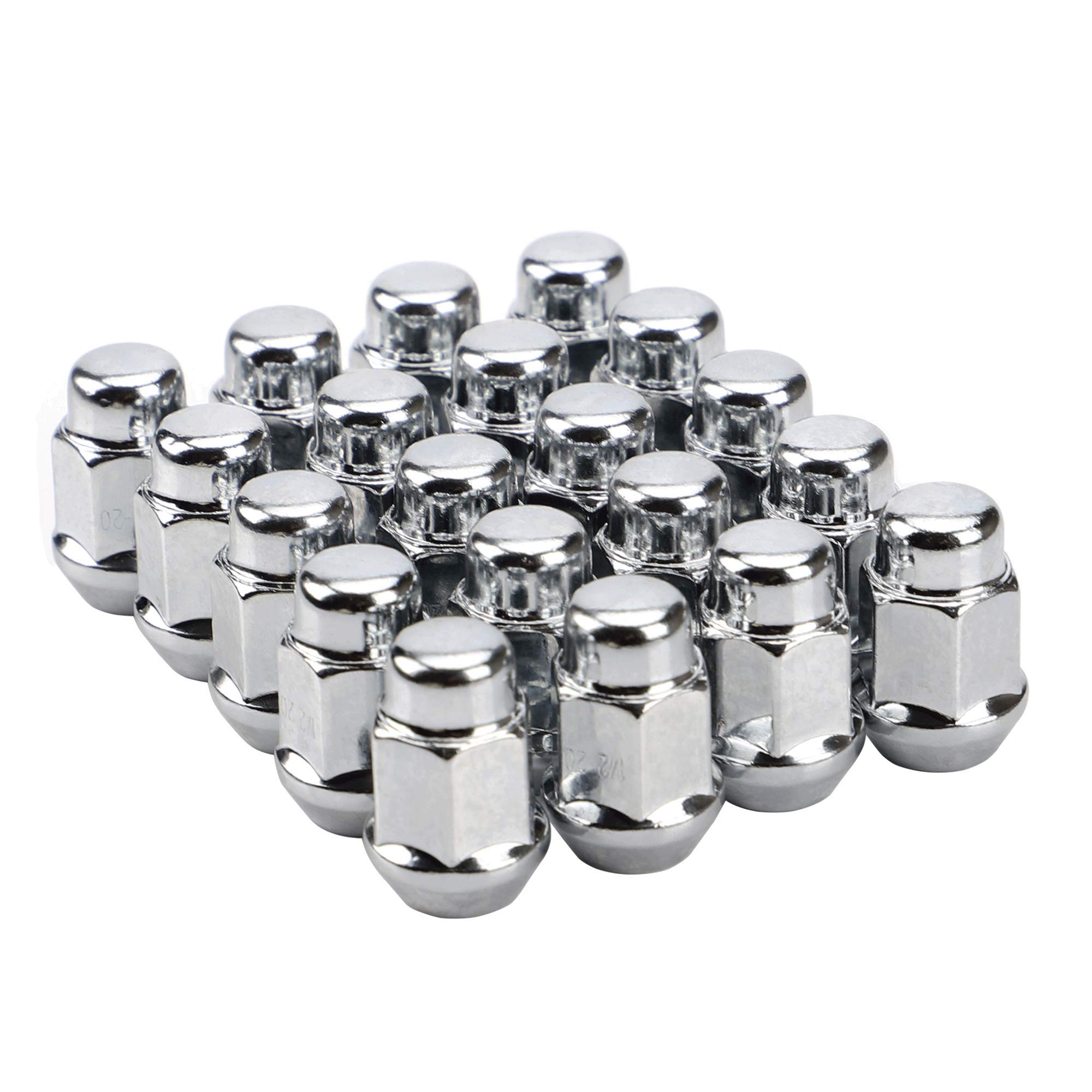 Set of 20pcs 1.4 inch Chrome 1/2-20 Closed End Bulge Acorn Lug Nuts Cone Seat 3/4" 19mm Hex Wheel Lug Nut for Cadillac Chevy Ford Bronco Mustang Ranger Safari YJ TJ KJ KK ZJ WJ WK XK MJ XJ