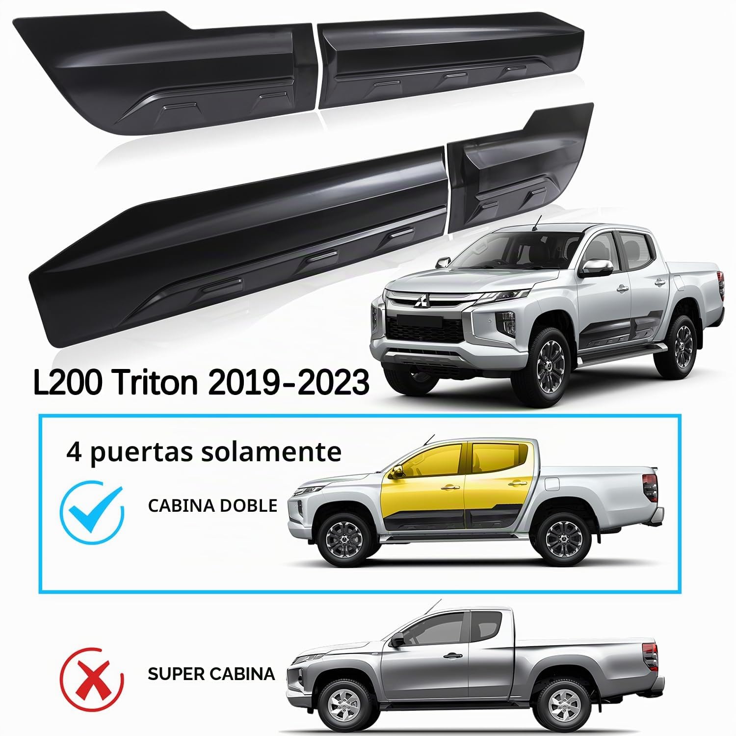 Protección de la Puerta del Coche para Mitsubishi L200 Triton 2019-2024 4 Puertas, ABS Negro Mate Estilo Todoterreno, protección contra la rascar Revestimiento de carrocería