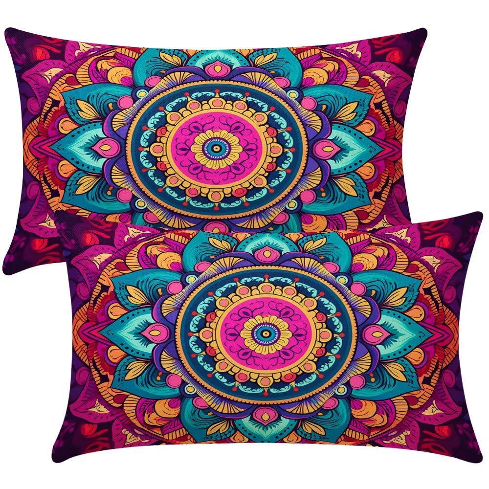 Mandala Cushion Covers 30x50 cm Set of 2 Decorative Pillows Purple Throw Pillow Case Rectangle Cushion Cover Couch Cushions Covers for Living Room Sofa Bedroom with Invisible Zipper 12x20 Inch -SC498
