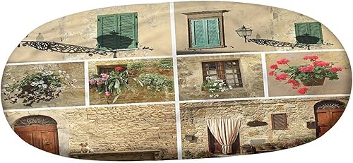 Miniatura 3 de XISUNYA Mantel ovalado ajustable, funda de poliéster con bordes elásticos italianos, protector de mesa con estampado de casas de piedra italianas,