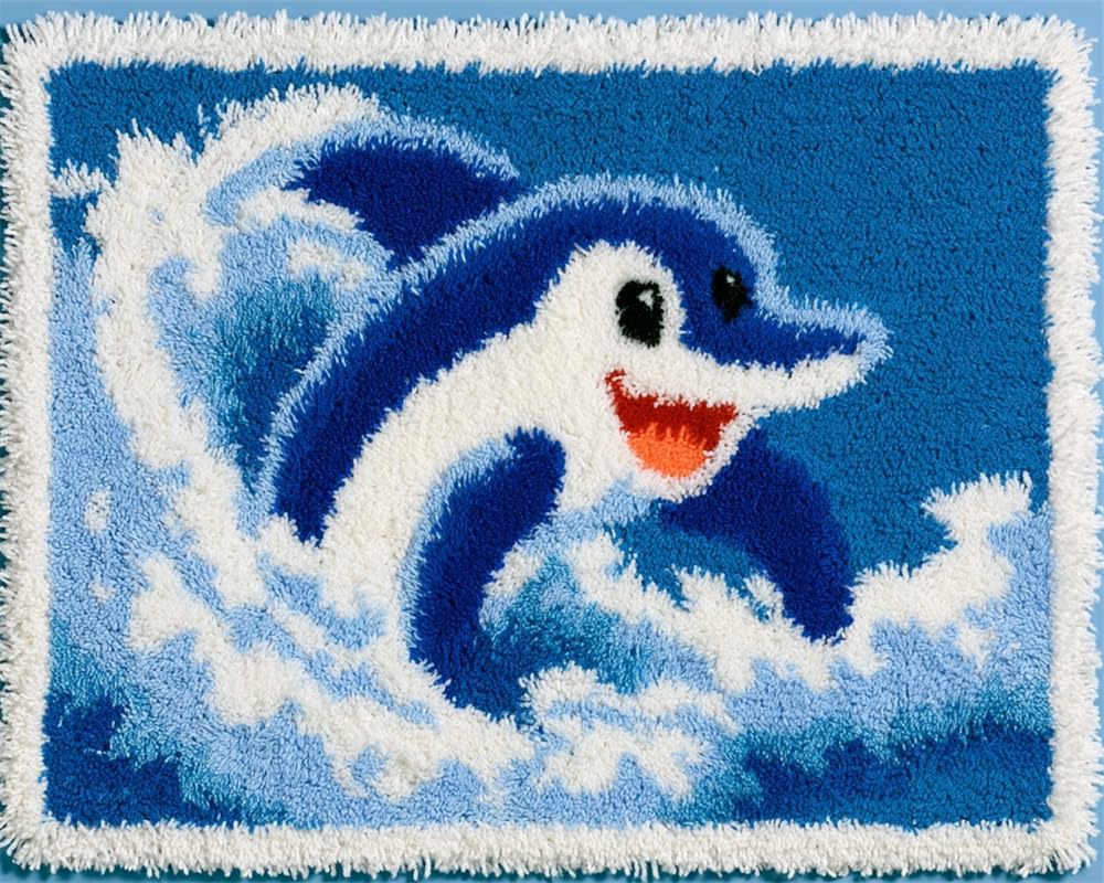 FWRTYCB Latch Hook Rug Kit Cute Smiling Dolphin