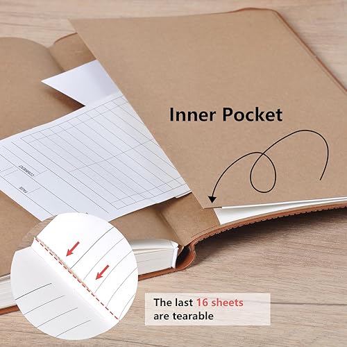 Miniatura 6 de ECOTREE Cuaderno de rayas universitarias, cuaderno rayado de cuero reciclado para escribir, viajes, diario, trabajo, oficina, suministros escolares,