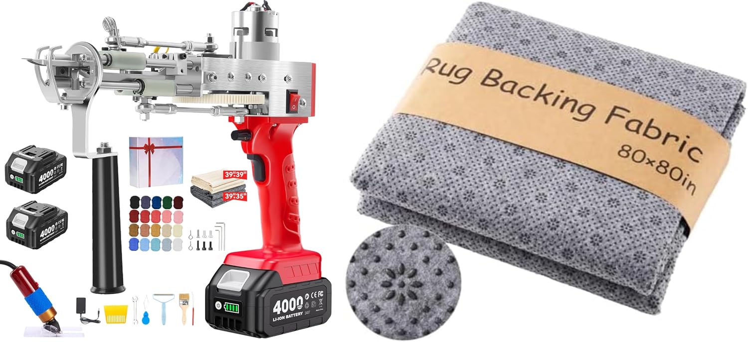 BESGEER Cordless Rug Tufting Gun with Carpet Trimmer Kit, 80" * 80" Rug-Backing-Antislip-Tufting-Cloth