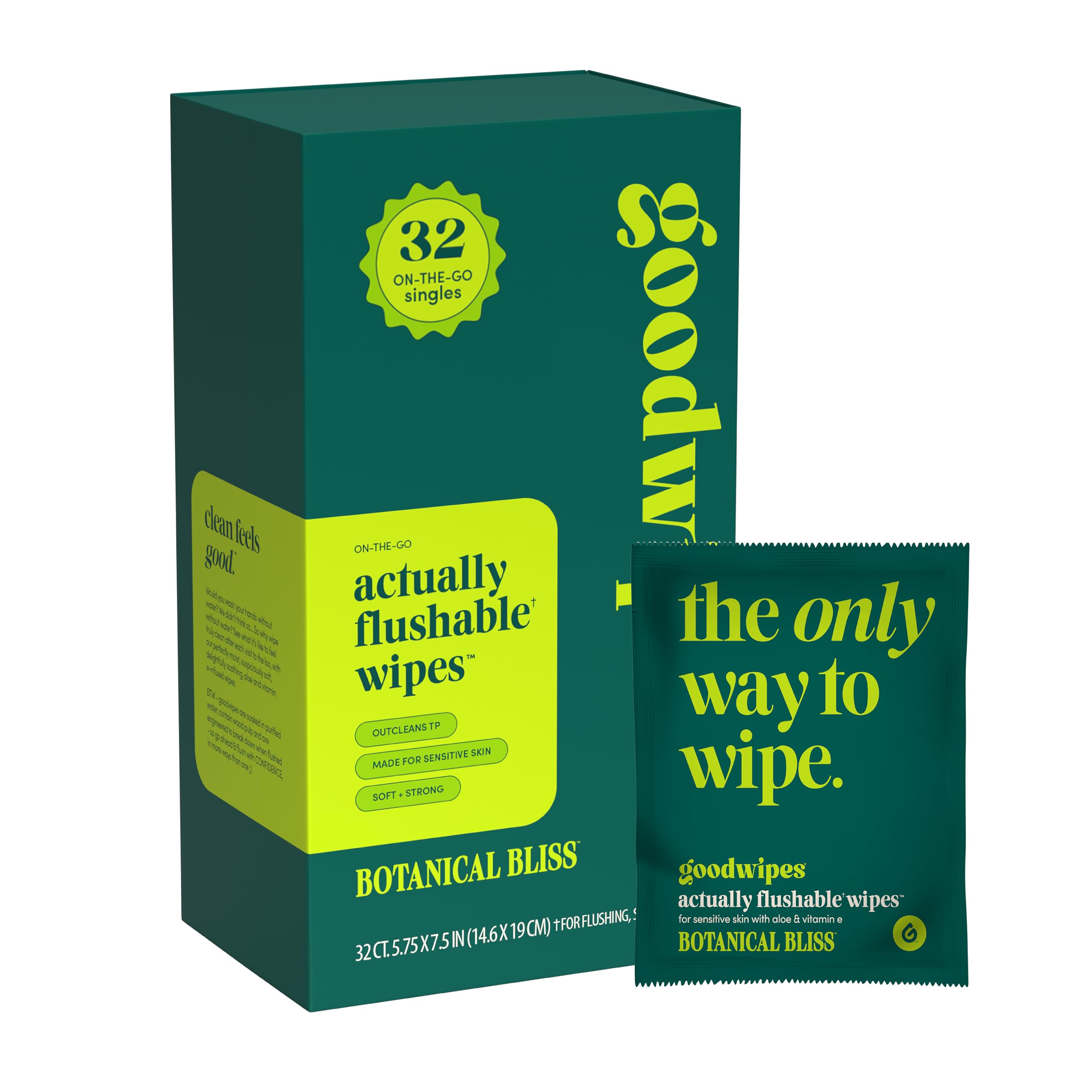 goodwipes Flushable Wipes - Individually Wrapped Butt Wipe for On-the-Go Adults - Portable Mini Wipes - Travel Essentials