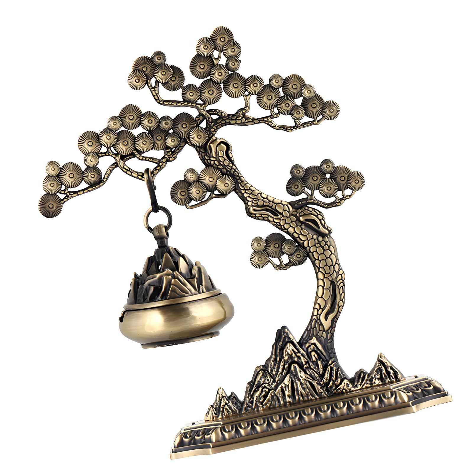 Antique Alloy Pine Tree Sculpture Hanging Incenses Burners Chinese Incenses Holder Stove for Meditations Home Decors Pine Tree Burners