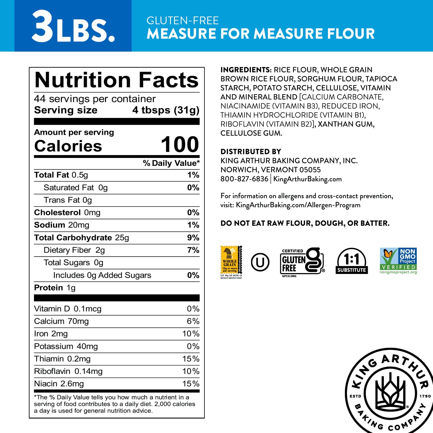 King Arthur Flour Gluten-Free for Measure Flour, 3 Pound