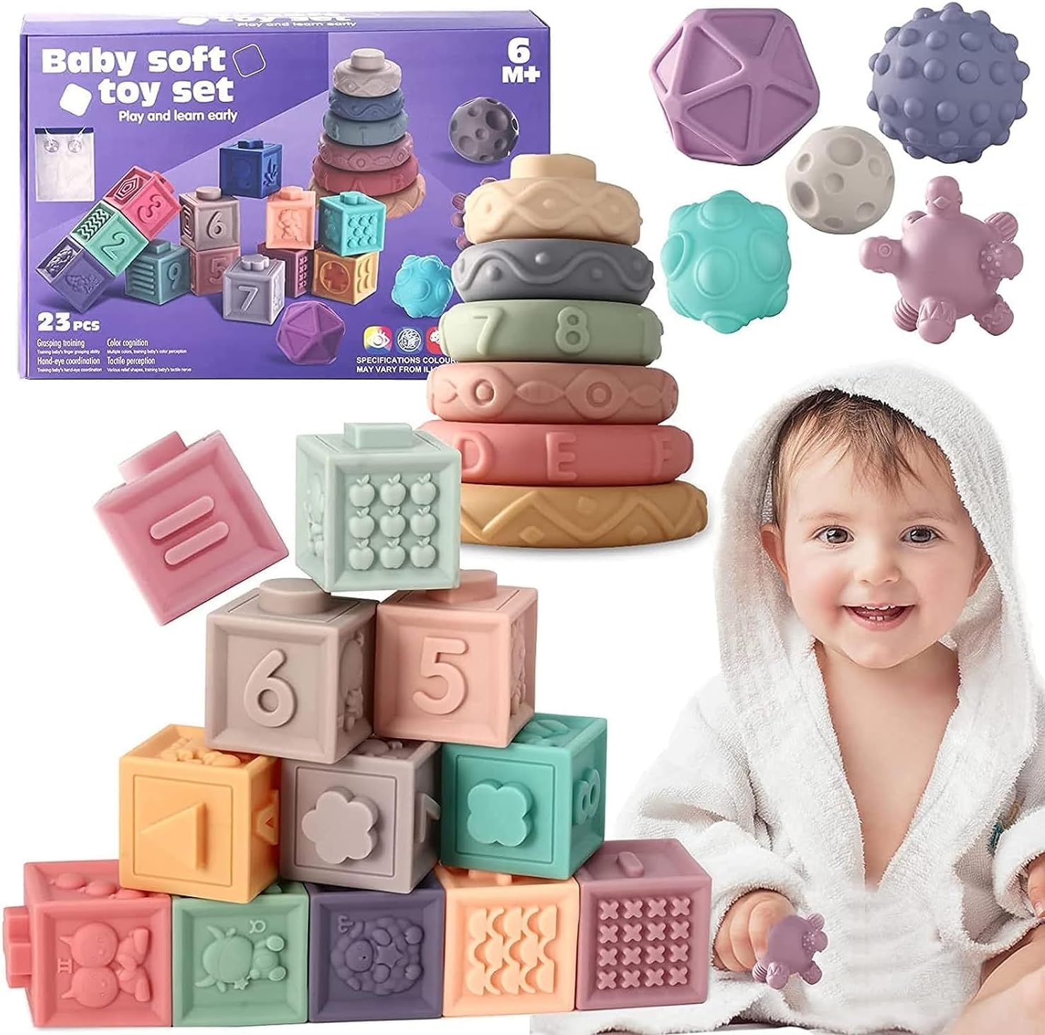 Baby Toys 612 Months,Baby Soft Stacking Blocks,Montessori Toys for