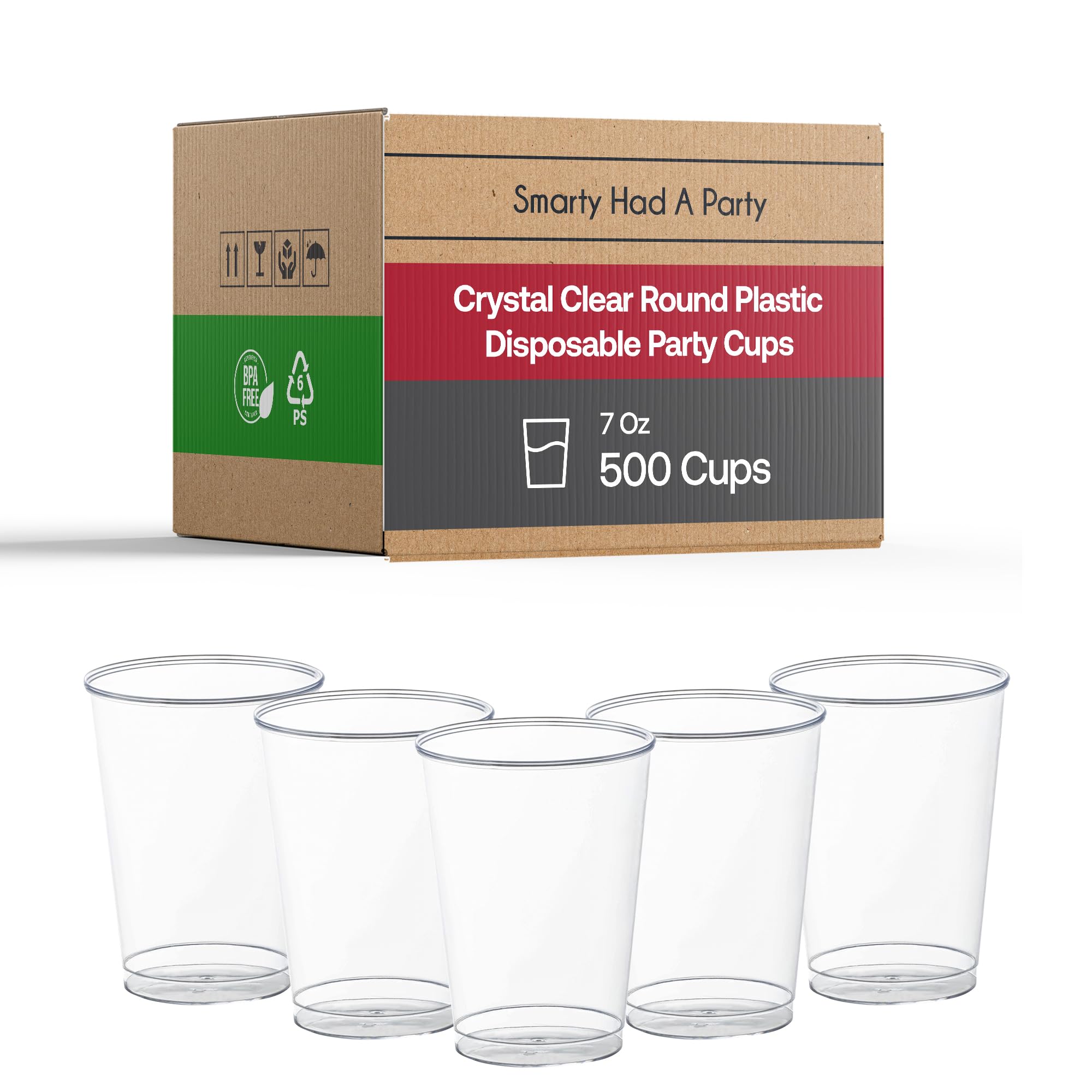 Clear Plastic Cups Disposable Party Cups - 500 Cups - 7 oz Hard Plastic Tumblers - Bulk Party Punch Cups - Cocktail Drinking Glasses for All Occasions