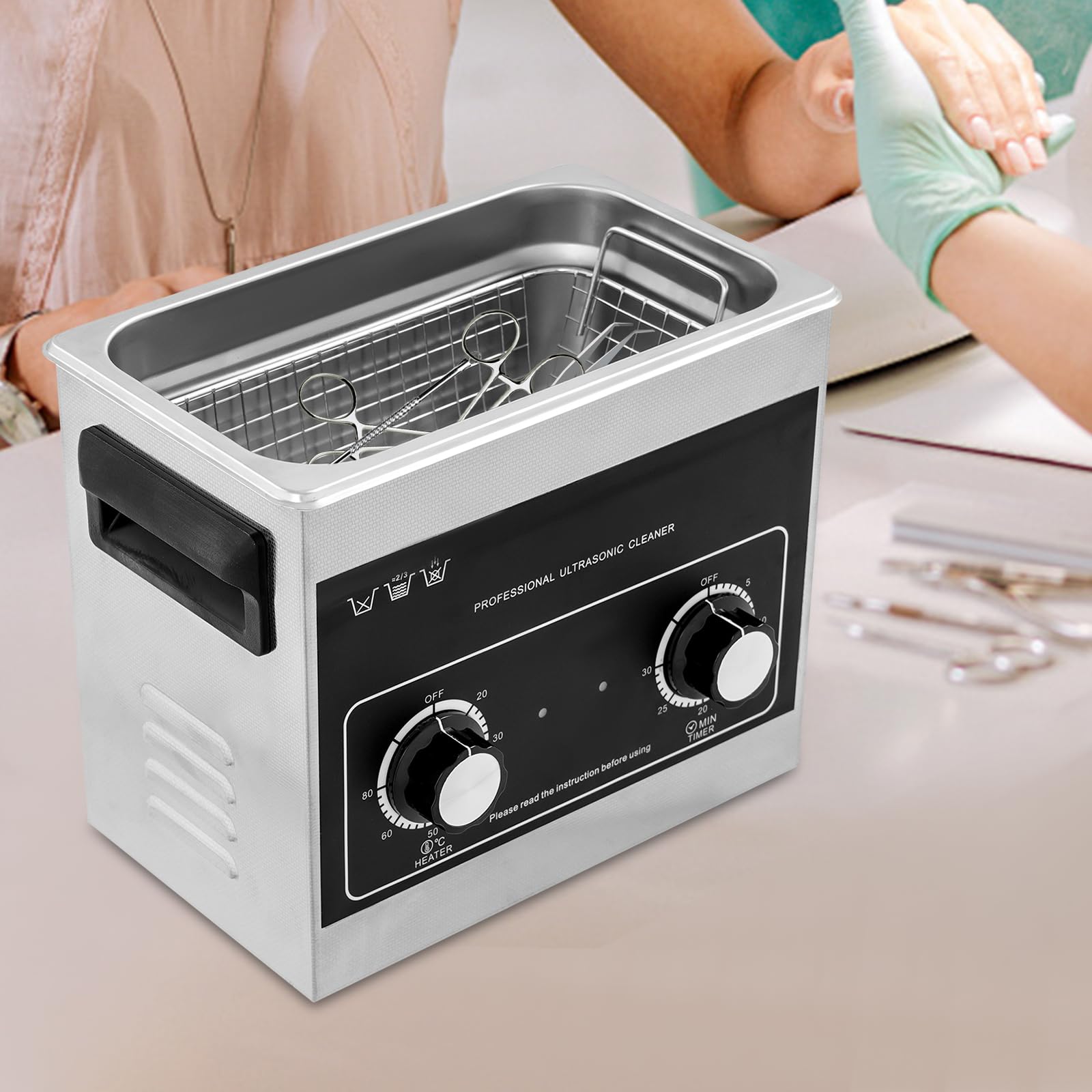 Ultraschall-Reinigungsgerät 3,2L, 40KHz 120W Schmuckreiniger mit Heizfunktion, Edelstahl-Reinigungsmaschine für Brillen, Uhren, Zahnersatz, Schmuck, Metallteile – Silber