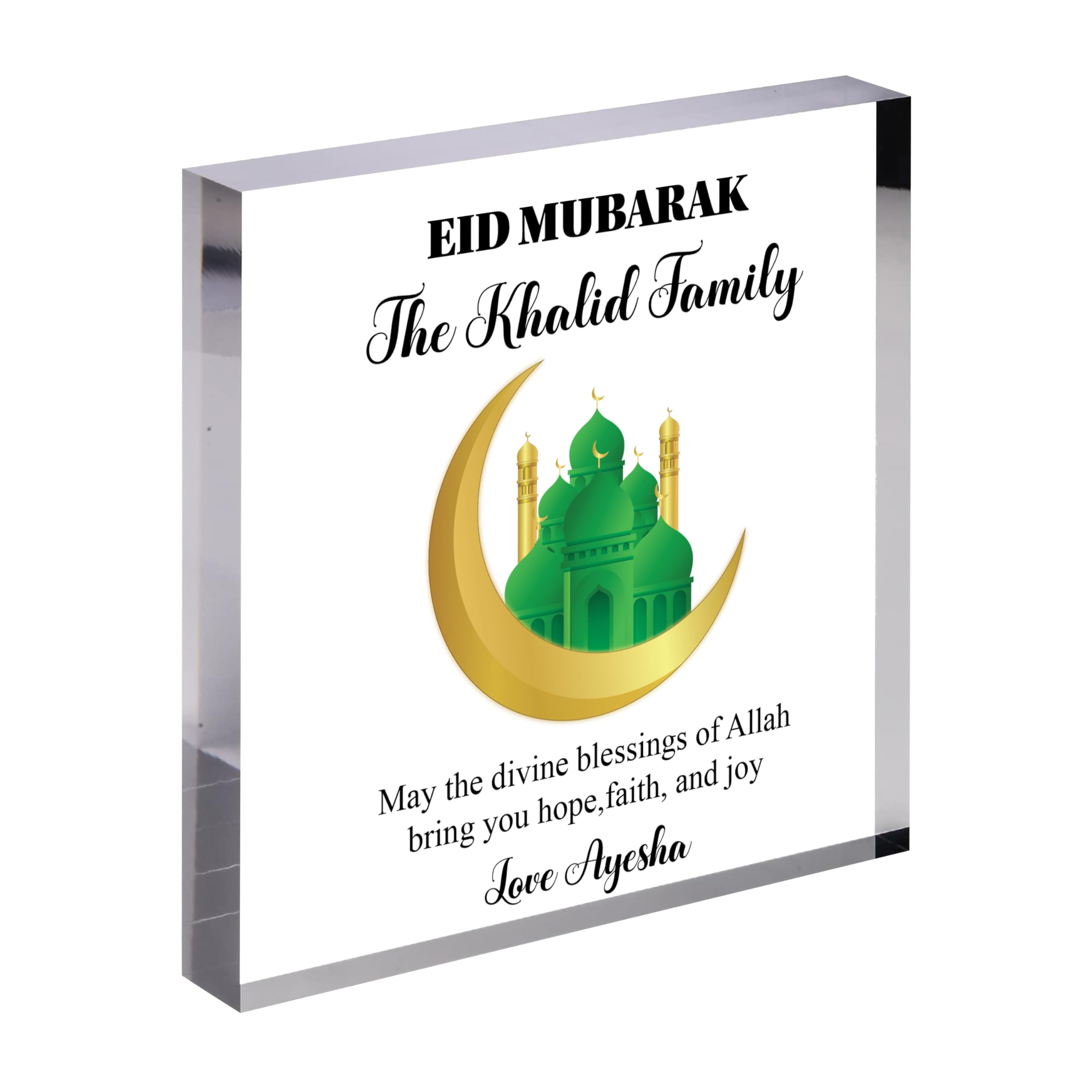 Personalised Acrylic Ramadan Gifts Eid Mubarak Islamic Plaque Presents for Family, Friends & Colleagues (Eid Mubarak)