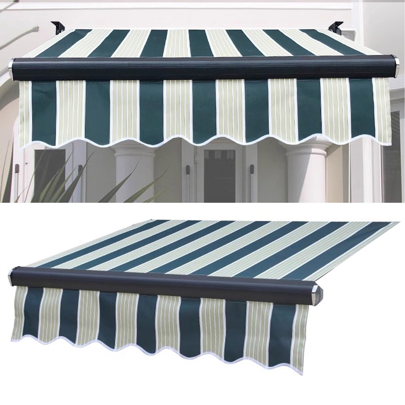 Retractable Water-resistant Polyester Canopy Cover - Garden Patio Awning for Sun Shade Shelter, Deck, Balcony, and Shop Frameless - Replacement Fabric in Stripe Design (Size: 22.9x6.5ft)