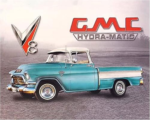 AMERICAN LUXURY GIFTS GMC Hydramatic Truck Sign Print Print - 8x10 Retro Wall Art Perfect for Man Cave-Game Room-Garage - Unframed