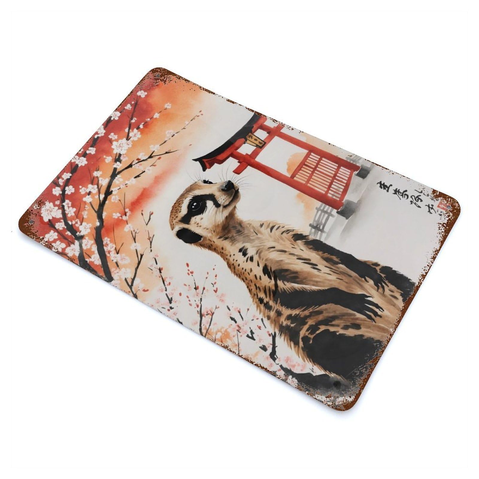 Meerkat Japan Painting Decorative Tin Sign 11.8"x7.9", for Farmhouse, Kitchen And Entryway Decor, Shabby Chic Decor