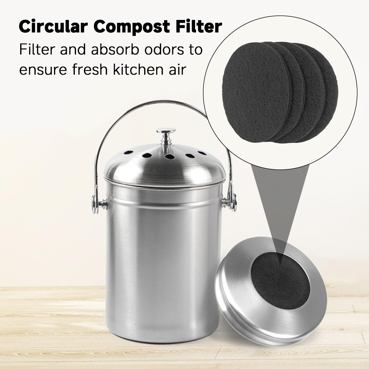 10 Piezas De Algodón De Filtro Redondo, Filtro De Carbono Activado, Accesorios De Cubo De Compost De Cocina, Reemplazo De Algodón De Filtro.