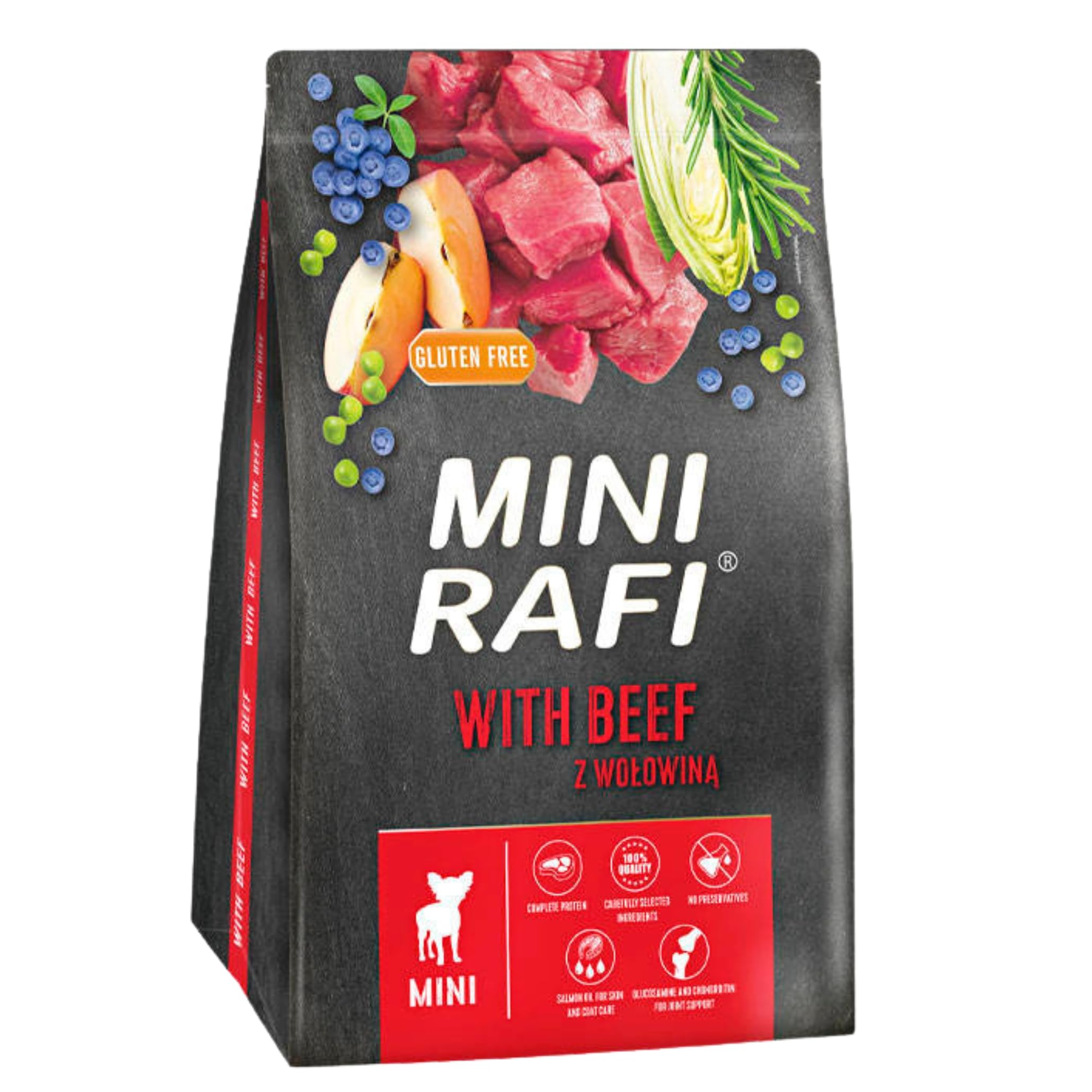 Rafi High-Protein Dry Dog Food โ Omega-3 & Omega-6 Fatty Acids for Shiny Coats & Strong Muscles, Ingredients for Small Breeds of All Life Stages (Beef, 3kg)