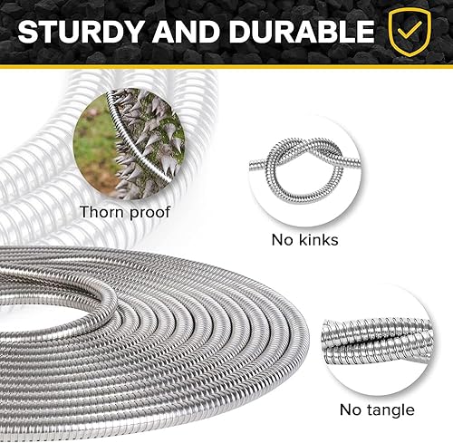 Miniatura 7 de Manguera de jardín de metal de 50 pies, manguera de agua resistente de acero inoxidable 304 con boquilla de 10 funciones, sin enredos, sin