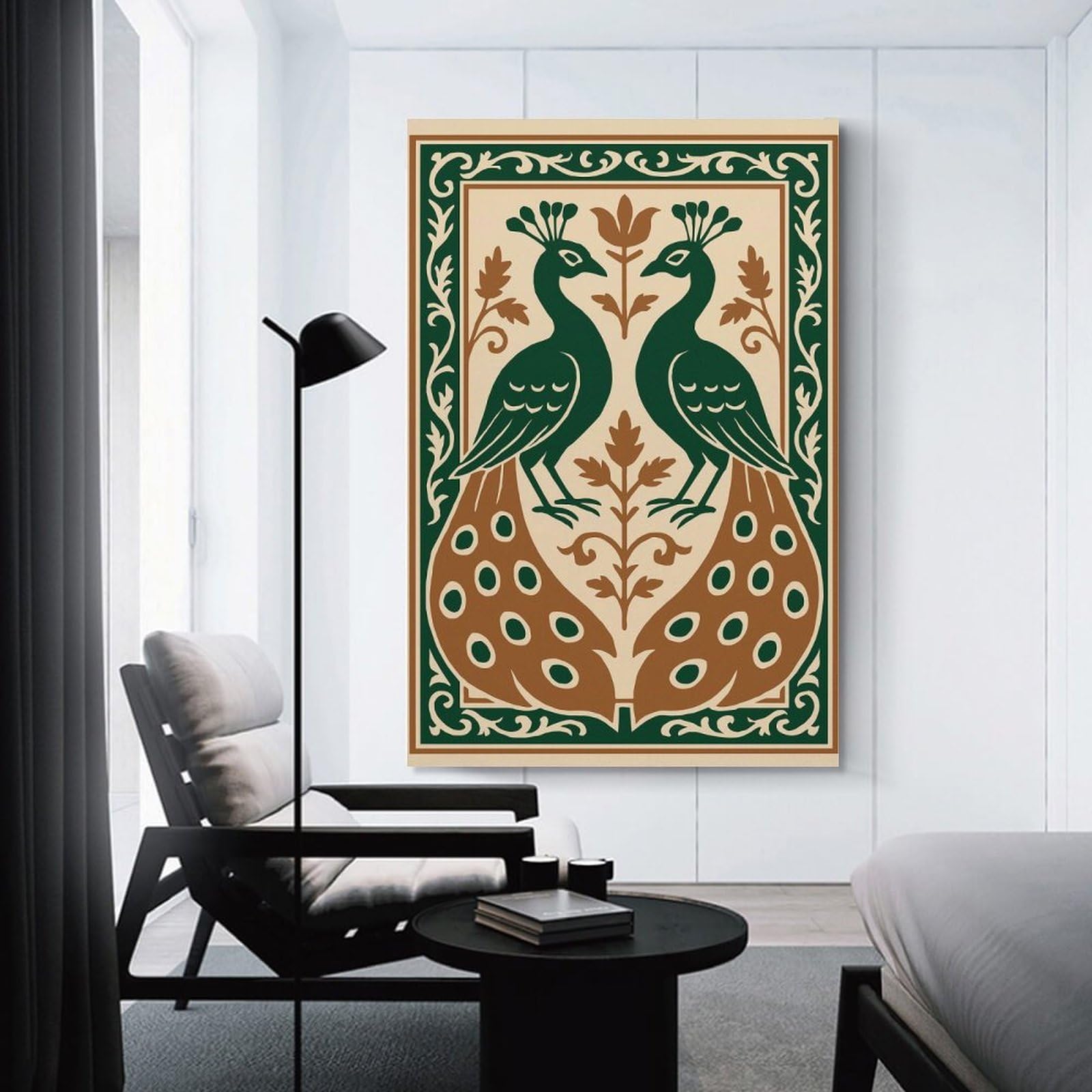 Junmoney Vintage Art Nouveau Peacock Art – Emerald & Gold Wall Decor Wall Picture Print 24x36inch(60x90cm), for Hallway, Lounge Or Guest Room, Gift Idea for Housewarming And Birthdays