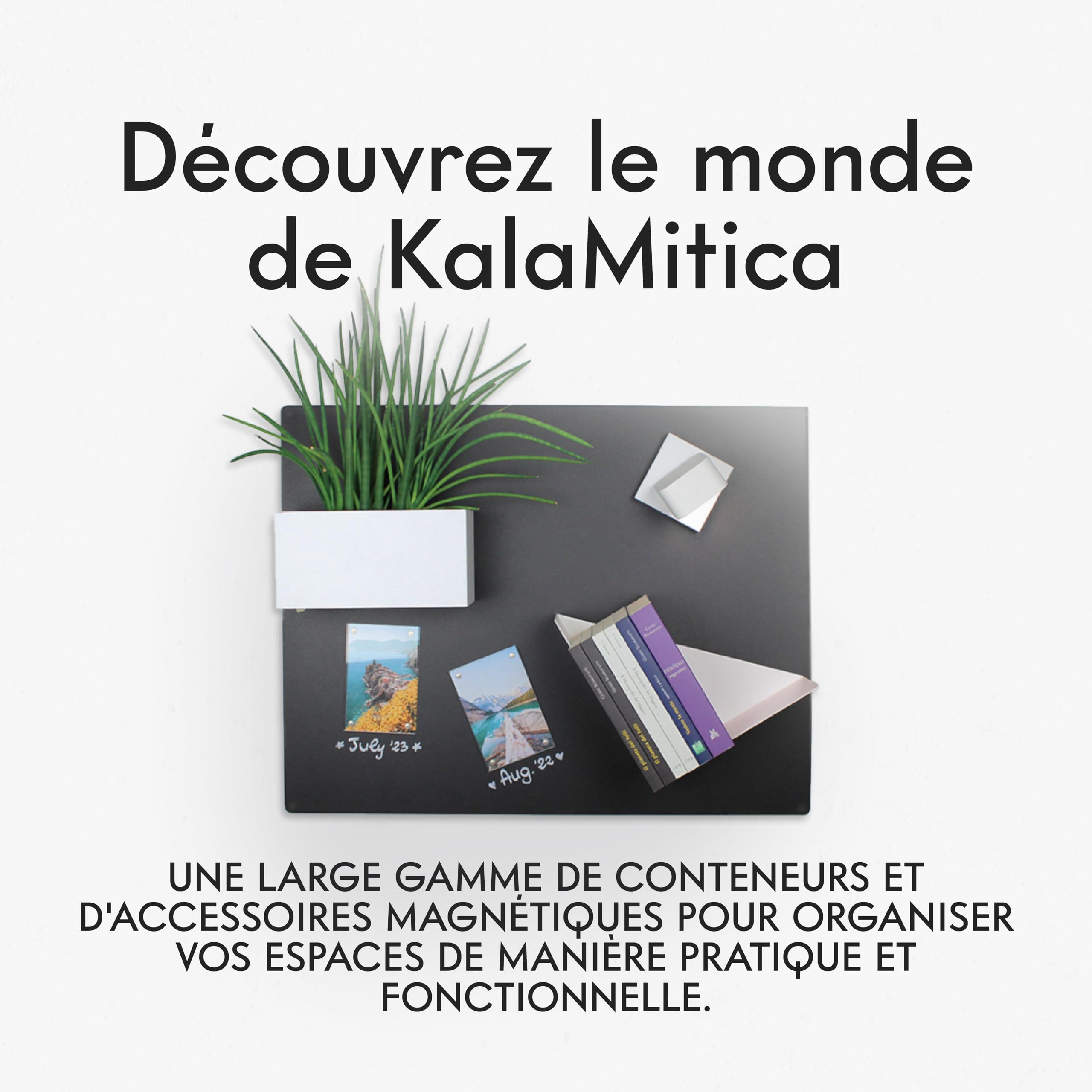 KalaMitica - Tableau magnétique mural - inscriptible et effaçable avec craies - Citron - Noir Anthracite - 56 x 38 cm
