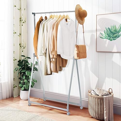 Miniatura 2 de Tangkula Perchero extensible para ropa, resistente y plegable con barra para colgar ajustable, colgador de ropa rodante para oficina en casa