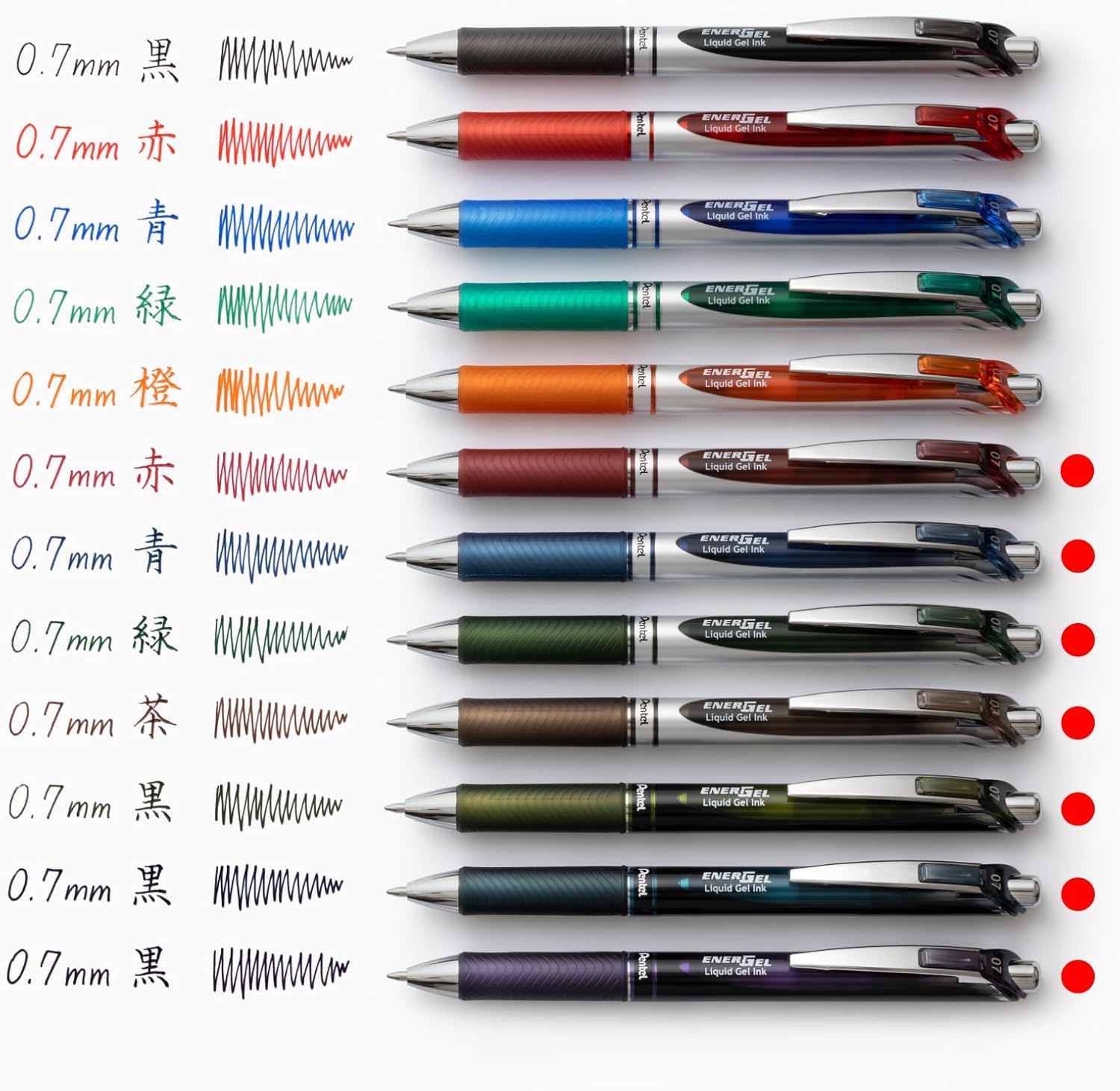 Pentel BL77-L7 Gel Ink Ballpoint Pen, EnerGel 0.7mm, Limited Edition, 7 Colors Set