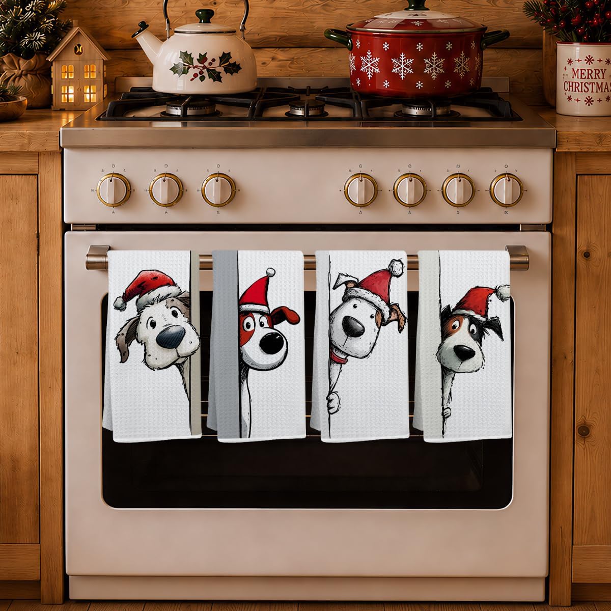 4 Pcs Funny Christmas Dog Kitchen Towels, Cute Dog Gifts Dish Towels image 5