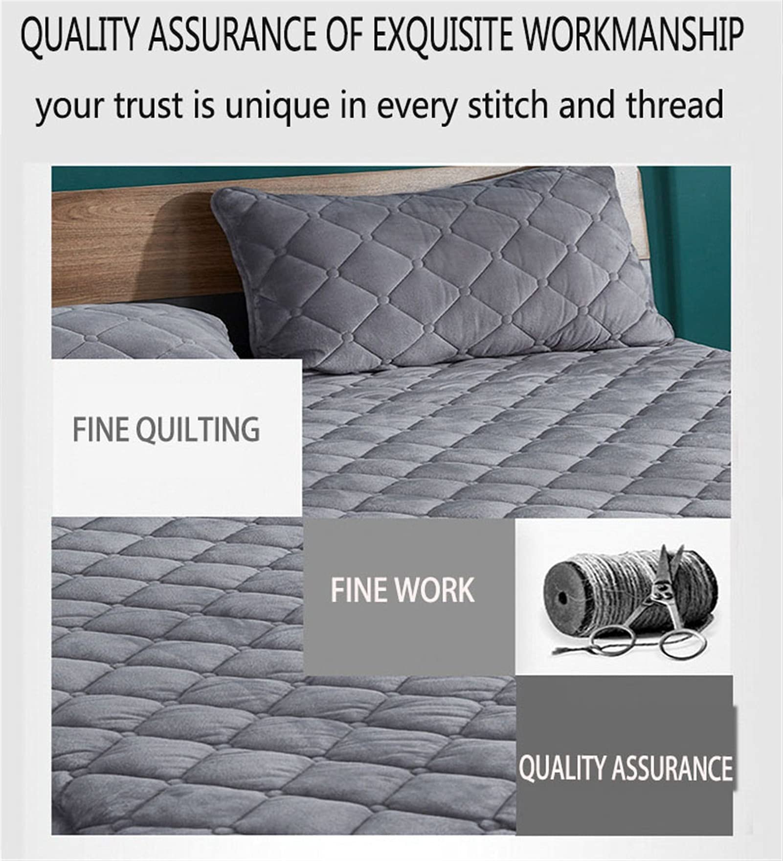Gesteppte Matratze Pad Protector Atmungsaktiv Solide Farbe Elastische Bettlaken Crystal Velvet Twin Matratze Abdeckung Bettdecke (Farbe : Grau, Größe : 200x220cm)