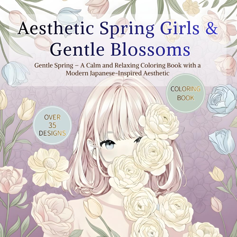 Aesthetic Spring Girls & Gentle Blossoms: Gentle Spring – A Calm and Relaxing Coloring Book with a Modern Japanese-Inspired Aesthetic