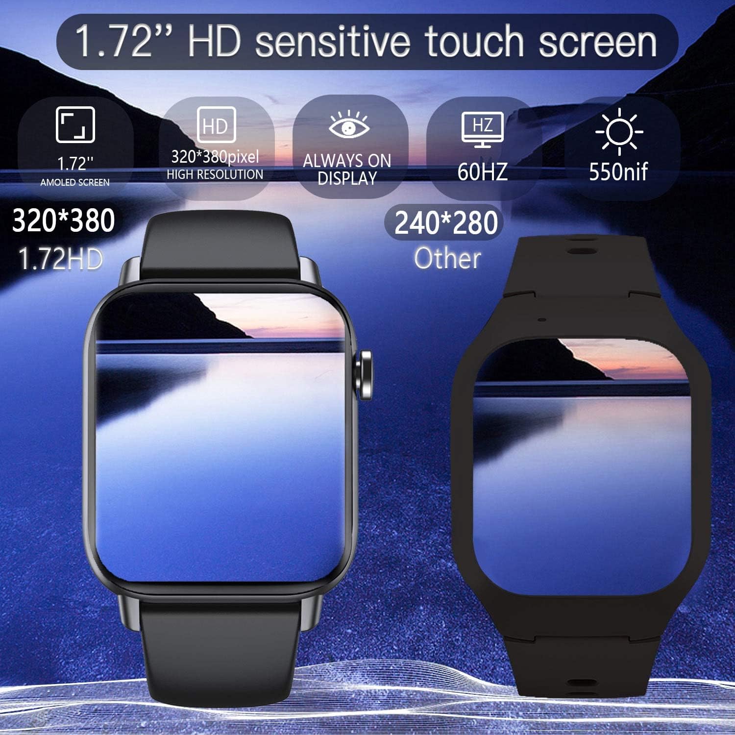GT HITGX Smart Watch 1.72" HD Smart Watches for Men Women Activity trackers and smartwatches with AI Voice Control Full Touch Screen 100+ Sports Fitness Watch for Android iOS (Answer/Calls)