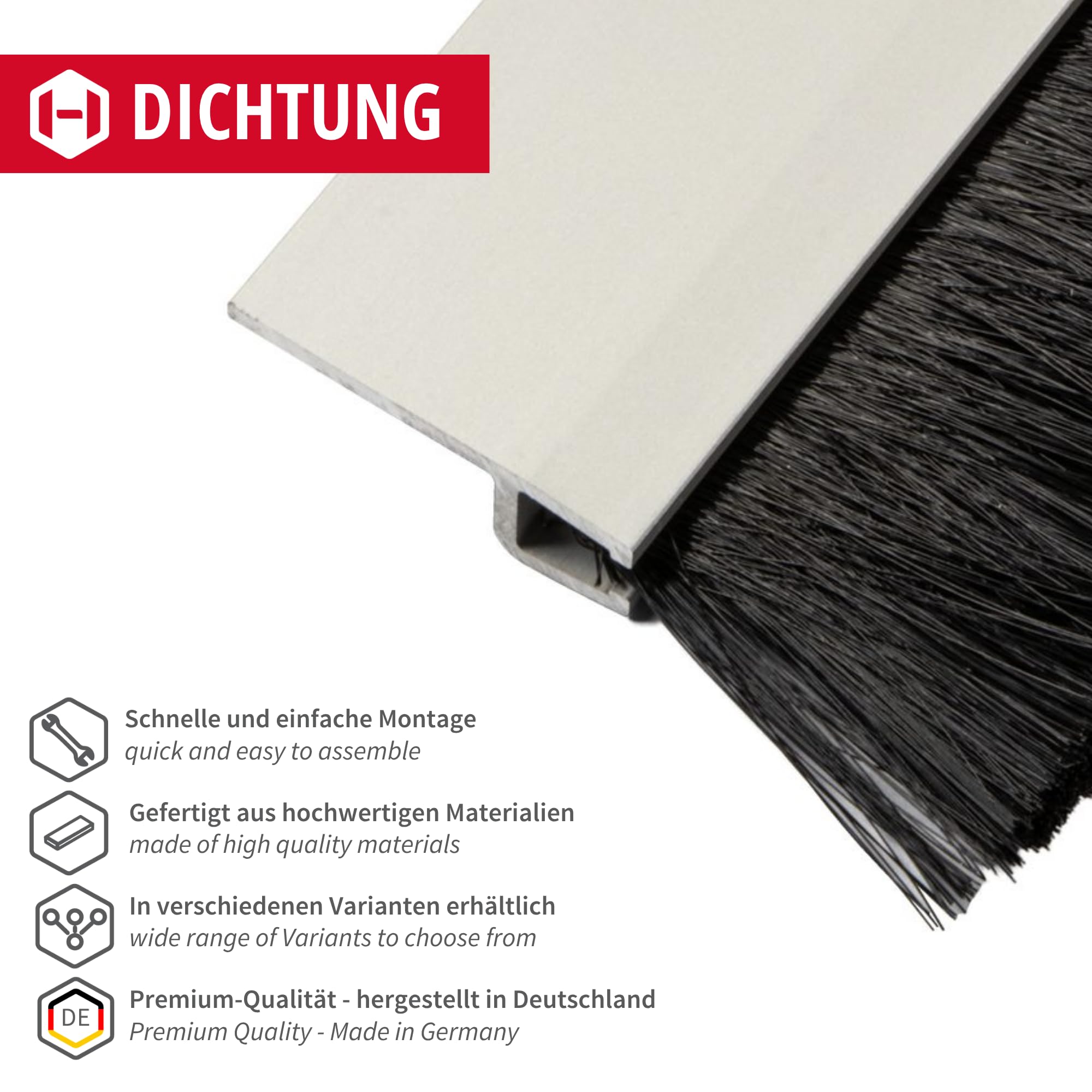 Gedotec Tür Zugluftstopper als Kälte- und Insektenschutz | 1 Stück - Bürstendichtung | Länge: 1,25 m | Dichtung mit dichten Besatz Aluminium schwarz | zum Abdichten von Türen | Dichtung Tür schraubbar
