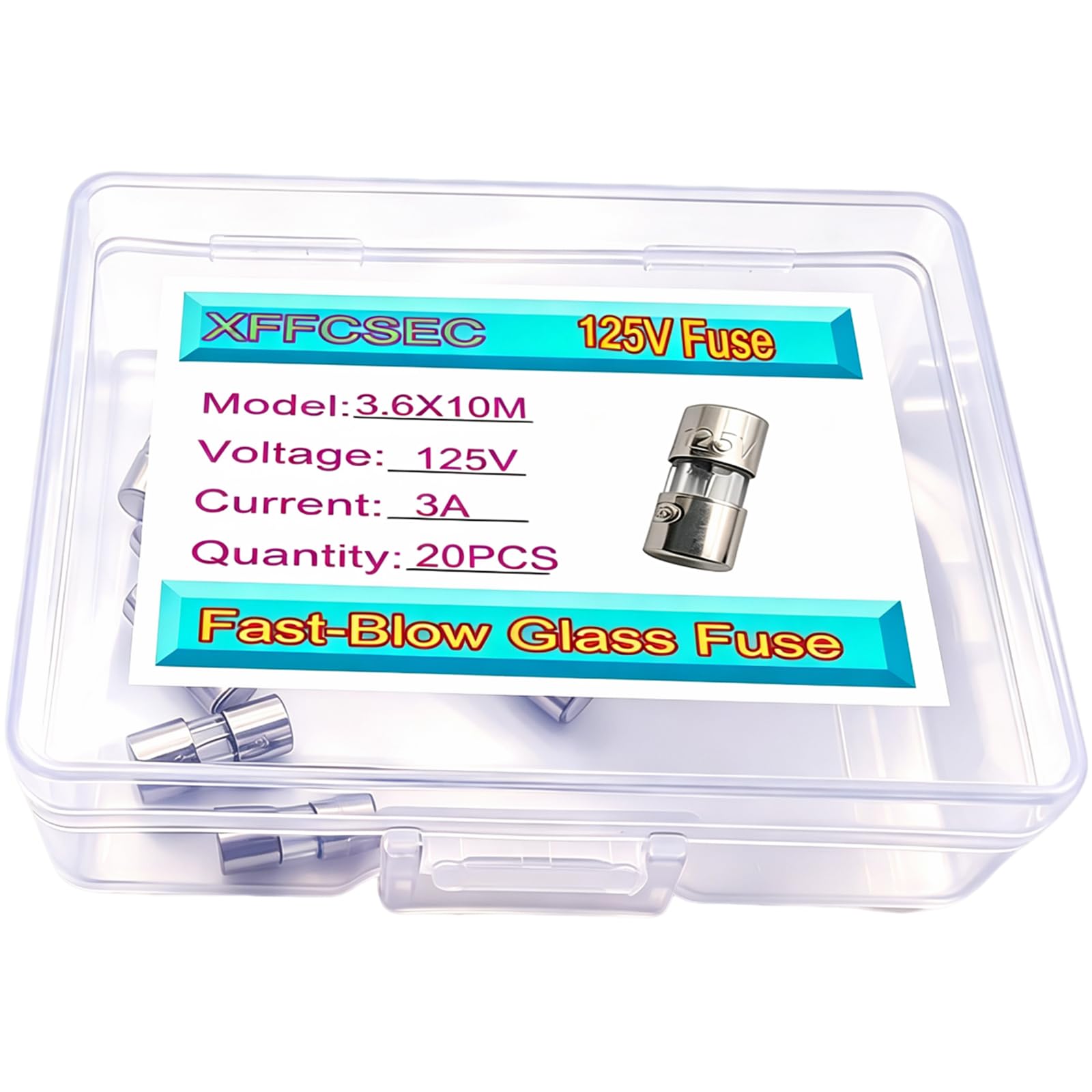 Micro fusibile da 3 A, 3 A, 125 V, 20 pezzi, mini fili di luci di Natale, fusibili di ricambio in vetro per luci LED e mini luci a stringa di spine di sicurezza. Dimensioni fusibile F3AL: 3,6
