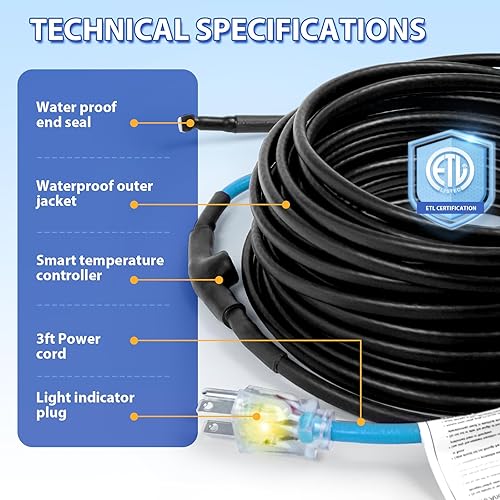 Miniatura 15 de Cable de calefacción de tubería TDSF, 120 V, 6 pies, autoregulable 3 W/FT