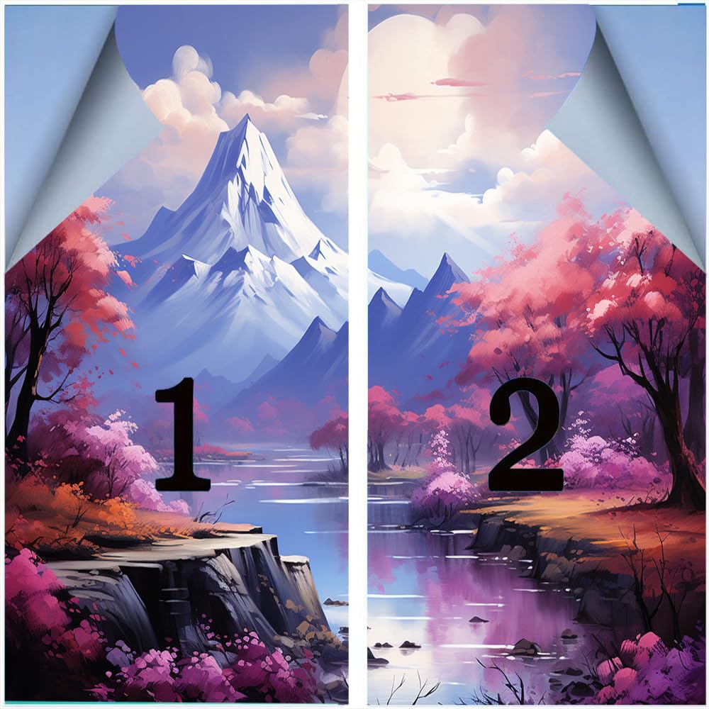 Pellicola per la privacy moderna per finestre con montagna innevata, fiori di ciliegio, paesaggi naturali, senza colla, pellicola statica per finestre per casa, ufficio, negozi, 80 x 120 cm, 2 pezzi