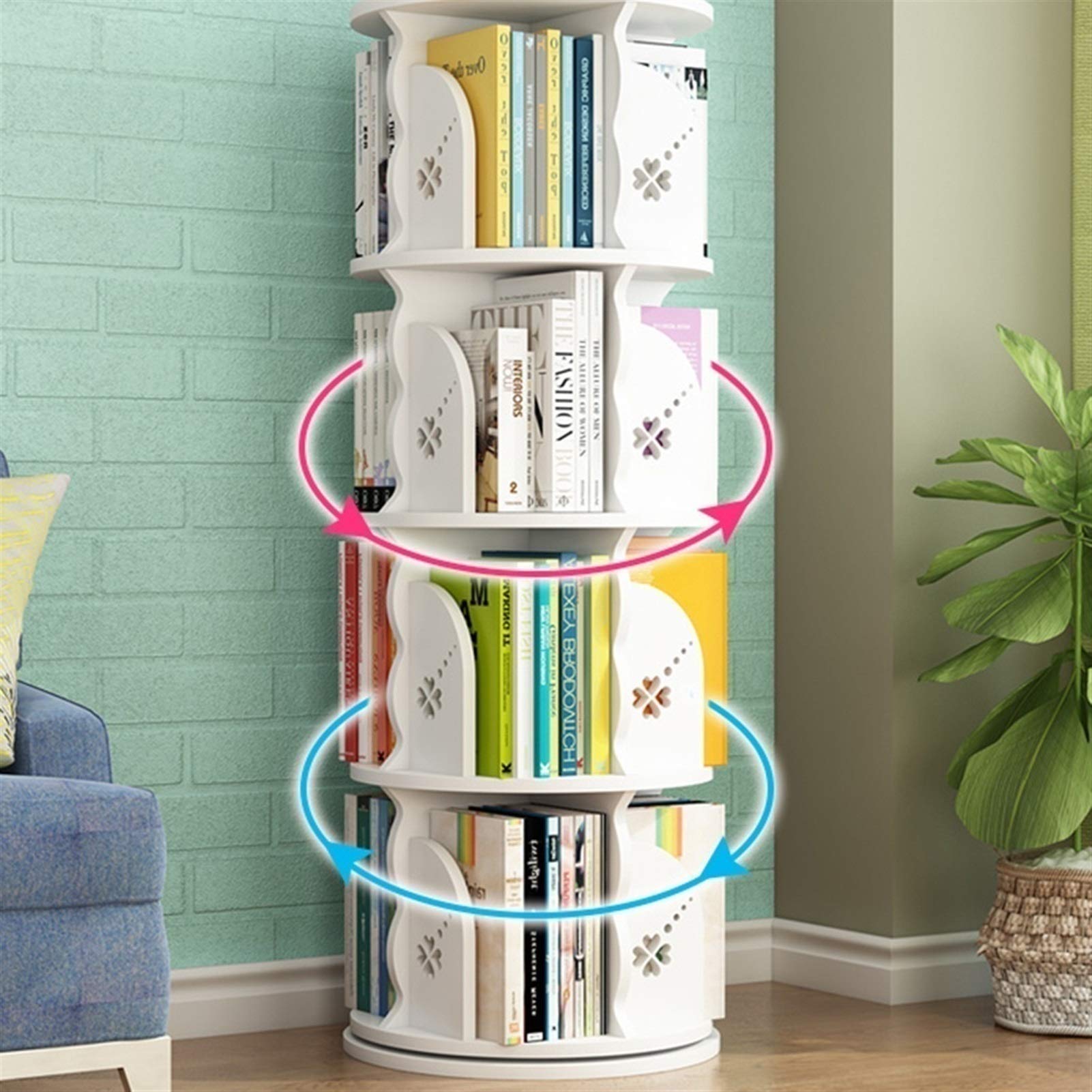 Estante de rotación de 360 niños, Sala de Estar de la Sala de Estar estimule el interés en el Aprendizaje, ensamble la estantería (Color : Brown, Size : 46 * 131cm)