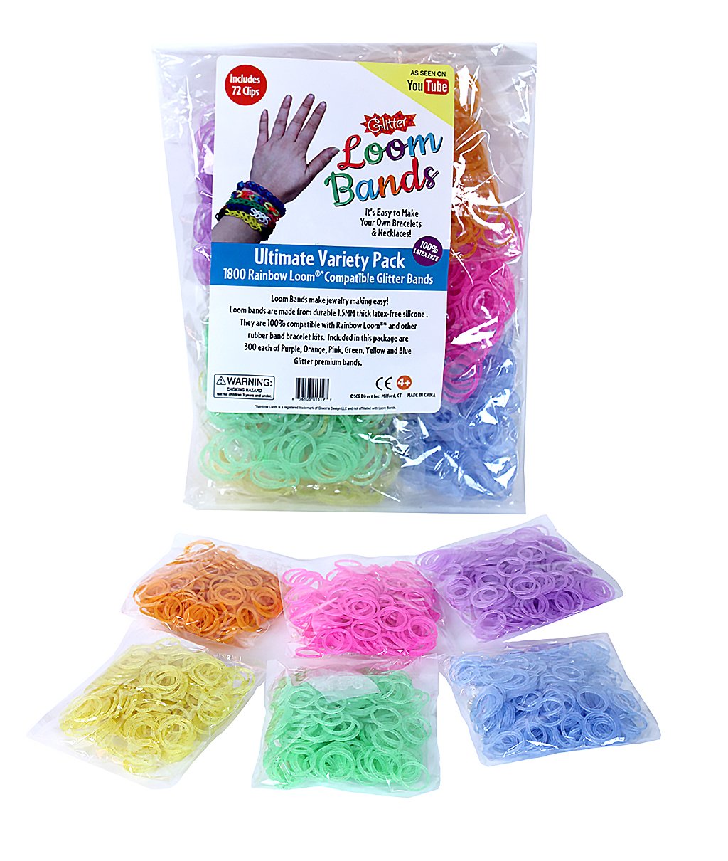 Loom Rubber Bands 1800 Pc Glitter Rubber Band Mega Value Refill Pack
