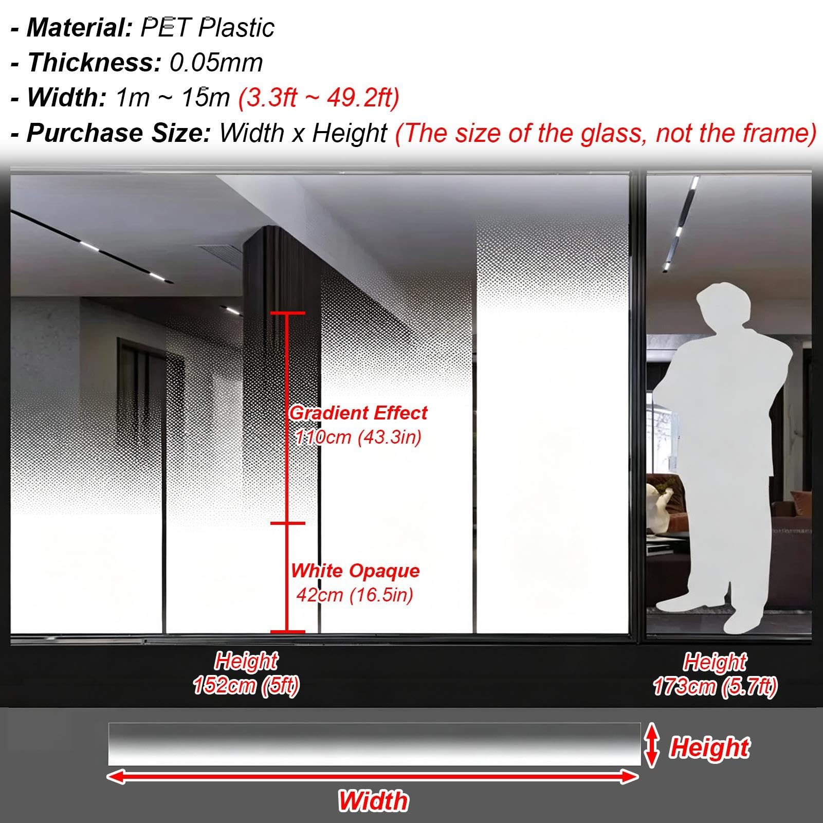 Vinilo Ventana Privacidad Película de Privacidad Esmerilada para Ventanas | 152 cm de Altura Vinilo de Privacidad Recortable para Ventanas o Puertas de Cristal, con Diseño de Puntos en Degradado