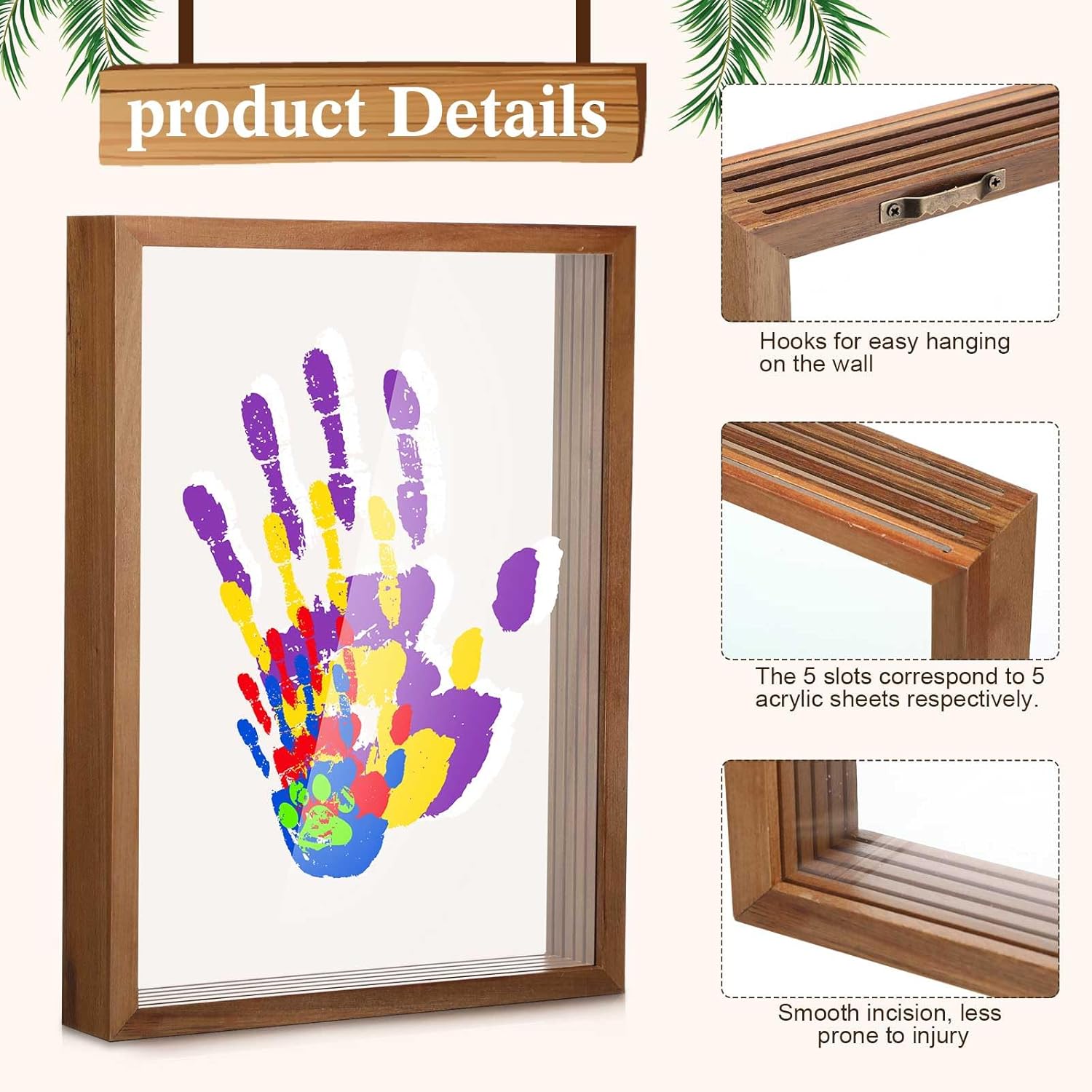 Suzile DIY Handprint Kit for New Parents - Mother's Day Father's Day Gifts,Baby Handprint Frame with 5 Acrylic Boards & 6 Colors Paint,Family Keepsake Craft for First-time Moms Dads(Walnut Color)