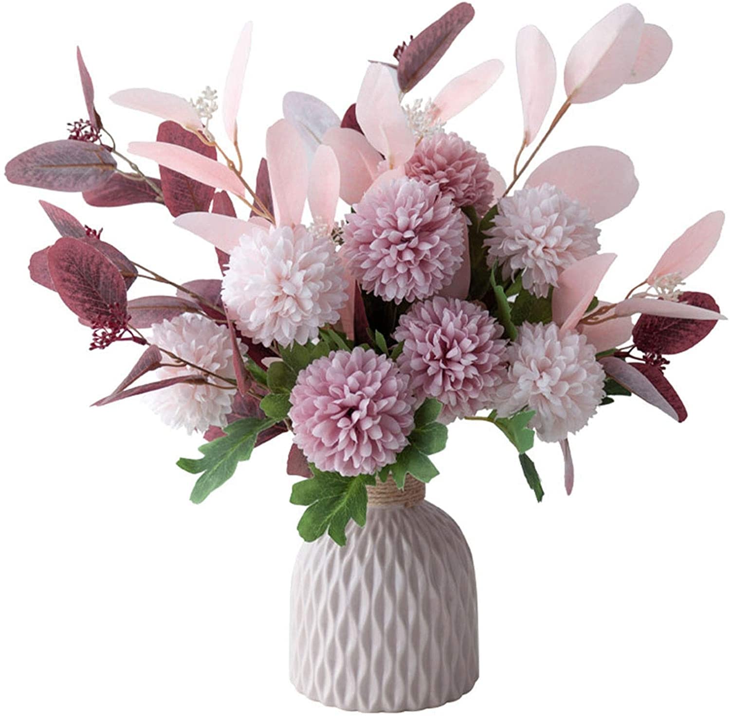 AYCDL Artificial Flowers Silk Eucalyptus Leaves Hydrangea With Ceramic Vase Fake Diy Bouquets Centerpiece Decor