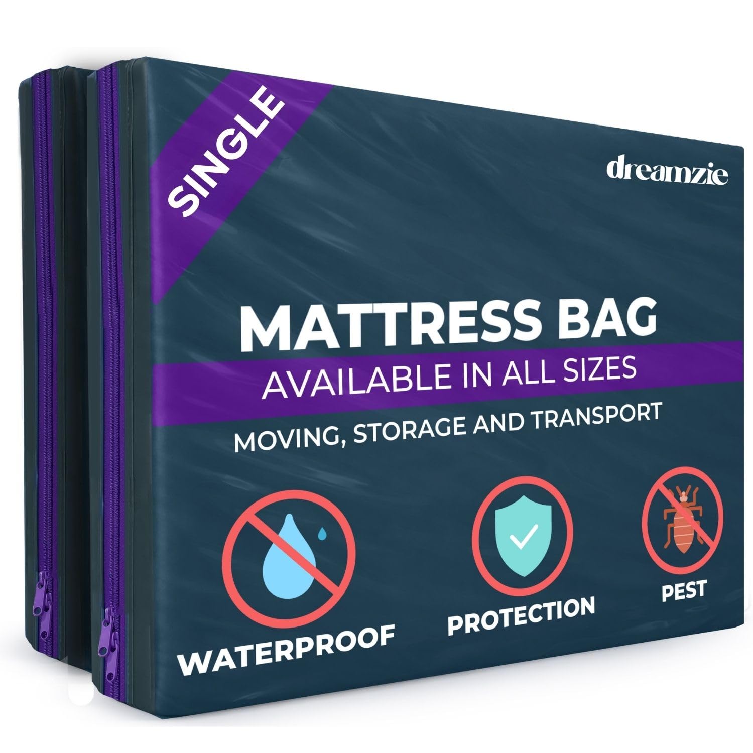 Dreamzie Petrol Blue Single Mattress Cover For Moving, Mattress Storage Bag, Opaque Plastic, Tear Resistant, With Zip - Single - Pack Of 2