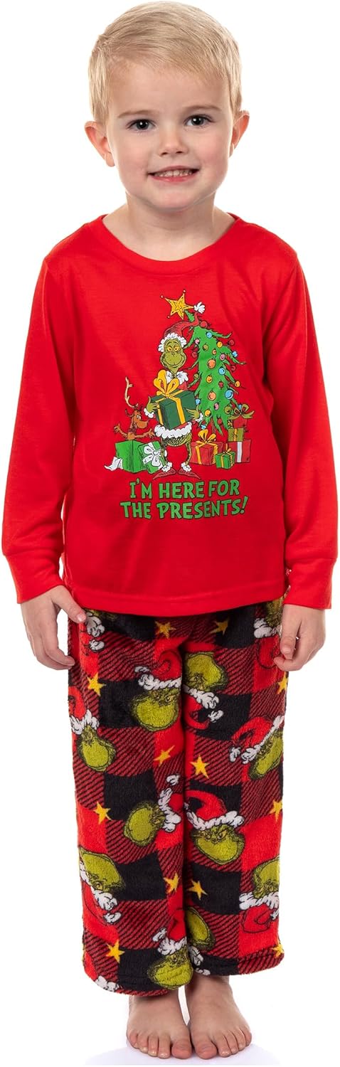 Dr. Seuss The Grinch Toddlers' Here for the Presents Pajamas Plaid Sleepwear (3T) - Image 6