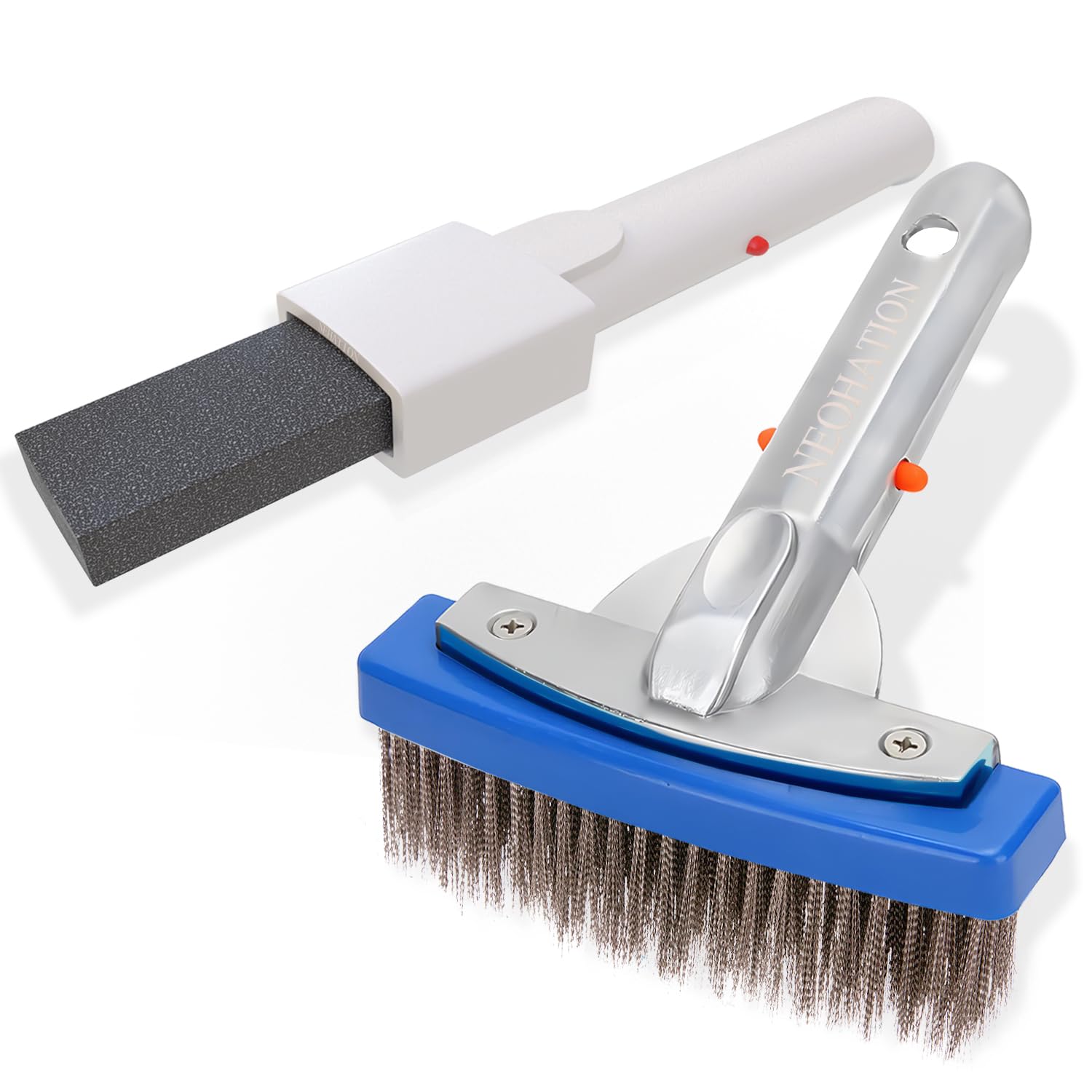 Pool Pumice Stone and 5 inch Stainless Steel Pool Brush Kit with EZ-Clip Handle to Reomve Erase Rust Stain Spot in Concrete Plaster Pool Spa and Calcium Deposit on Pool Tile, BPST01
