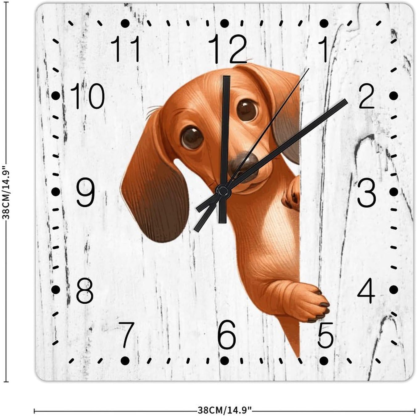 Dachshund Dog Peeking ASquare Corner Clocks Dachshund Art Clocks Battery Operated Square Clocks Funny Dog Animal Wooden Clock for Kitchen Bedroom Office 15x15in Birthday Gift