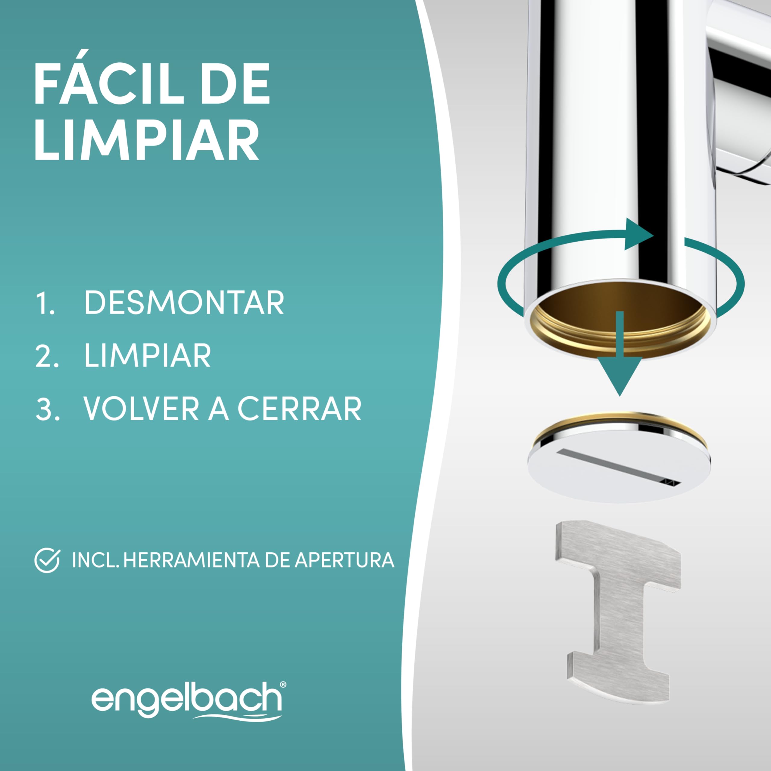 Engelbach® Sifón diseño para lavabo 1 1/4" con apertura limpieza - Desagüe universal con junta de goma e instrucciones - Cromado
